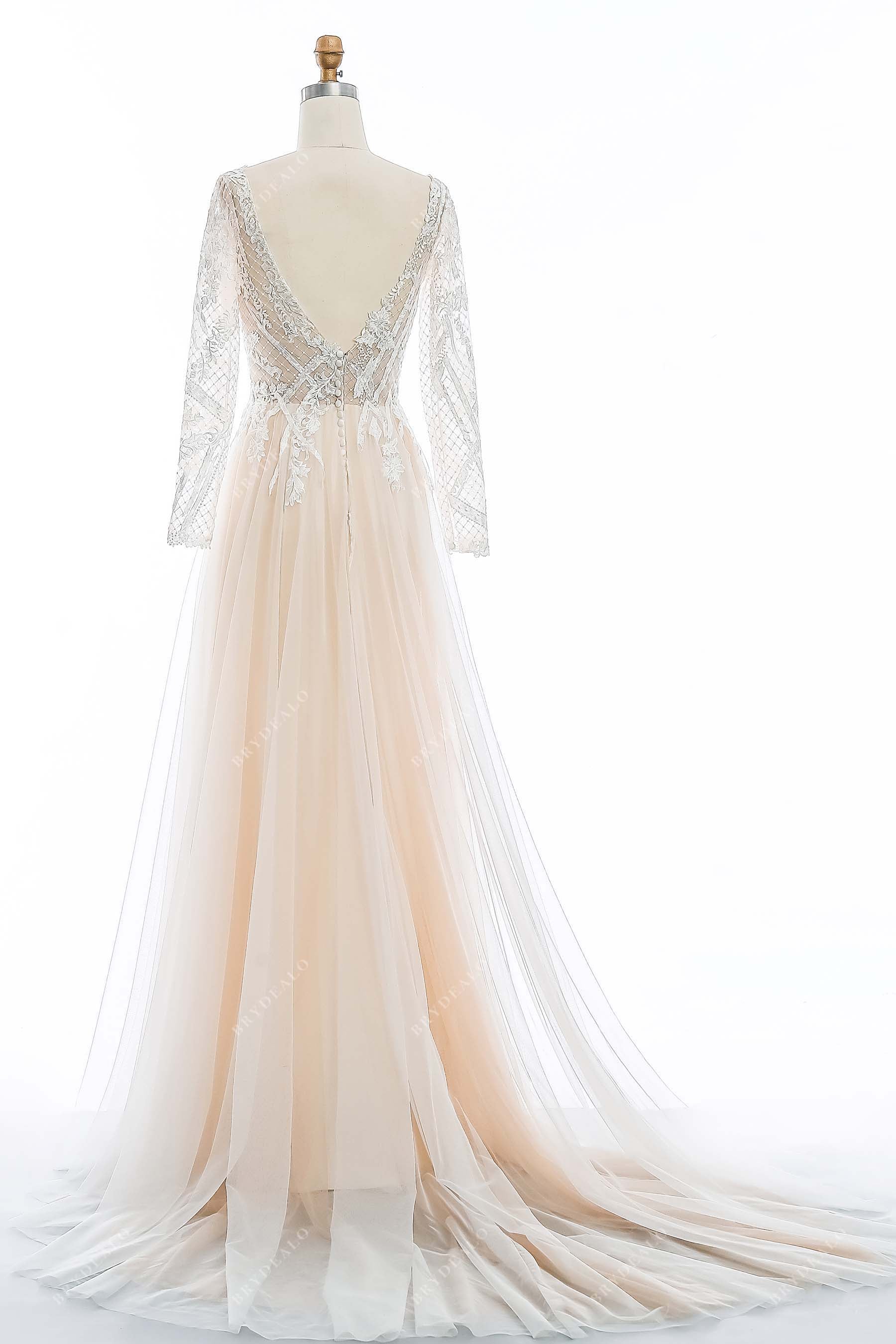 open back long train elegant  bridal dress