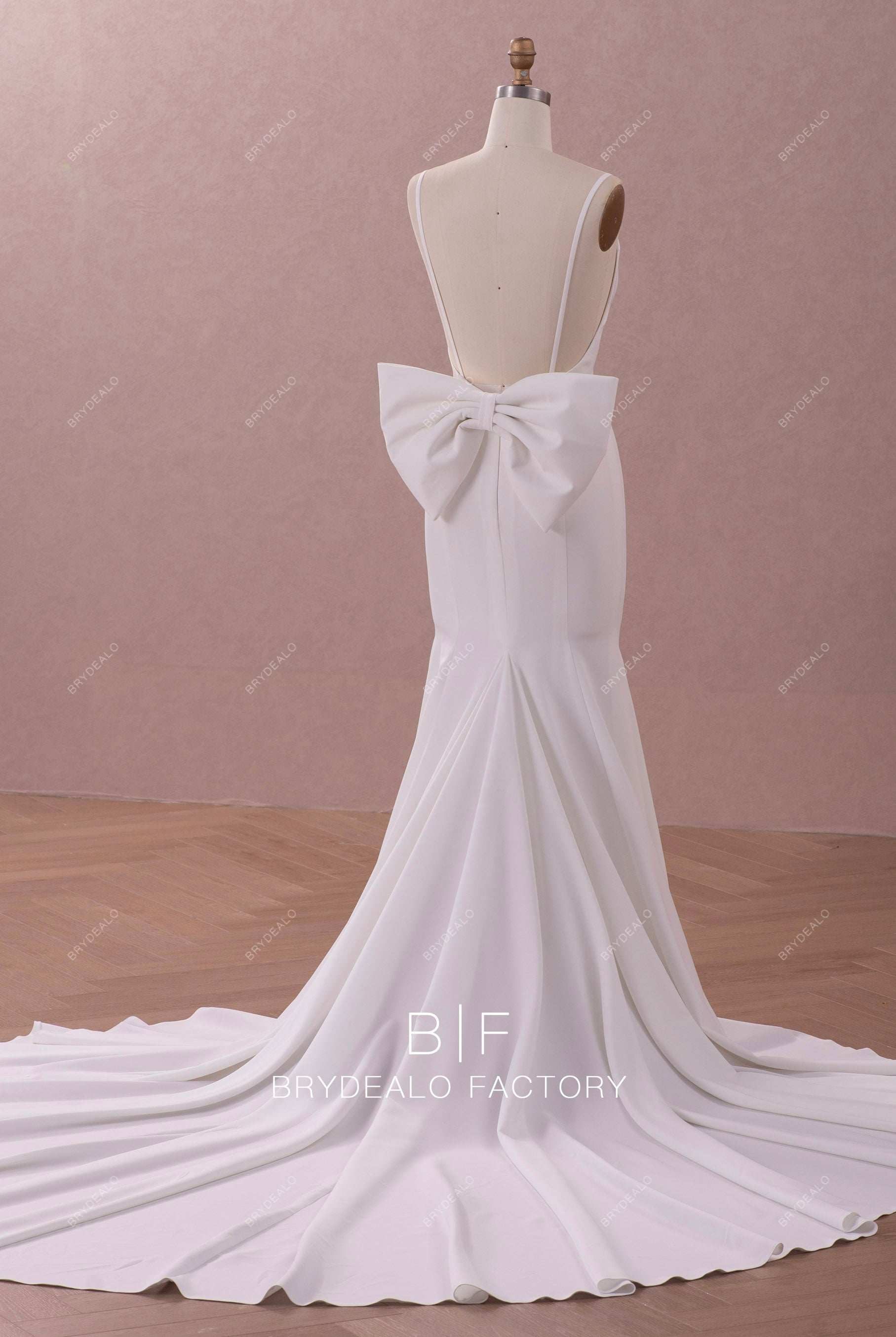 big bow open back chapel train wedding dress