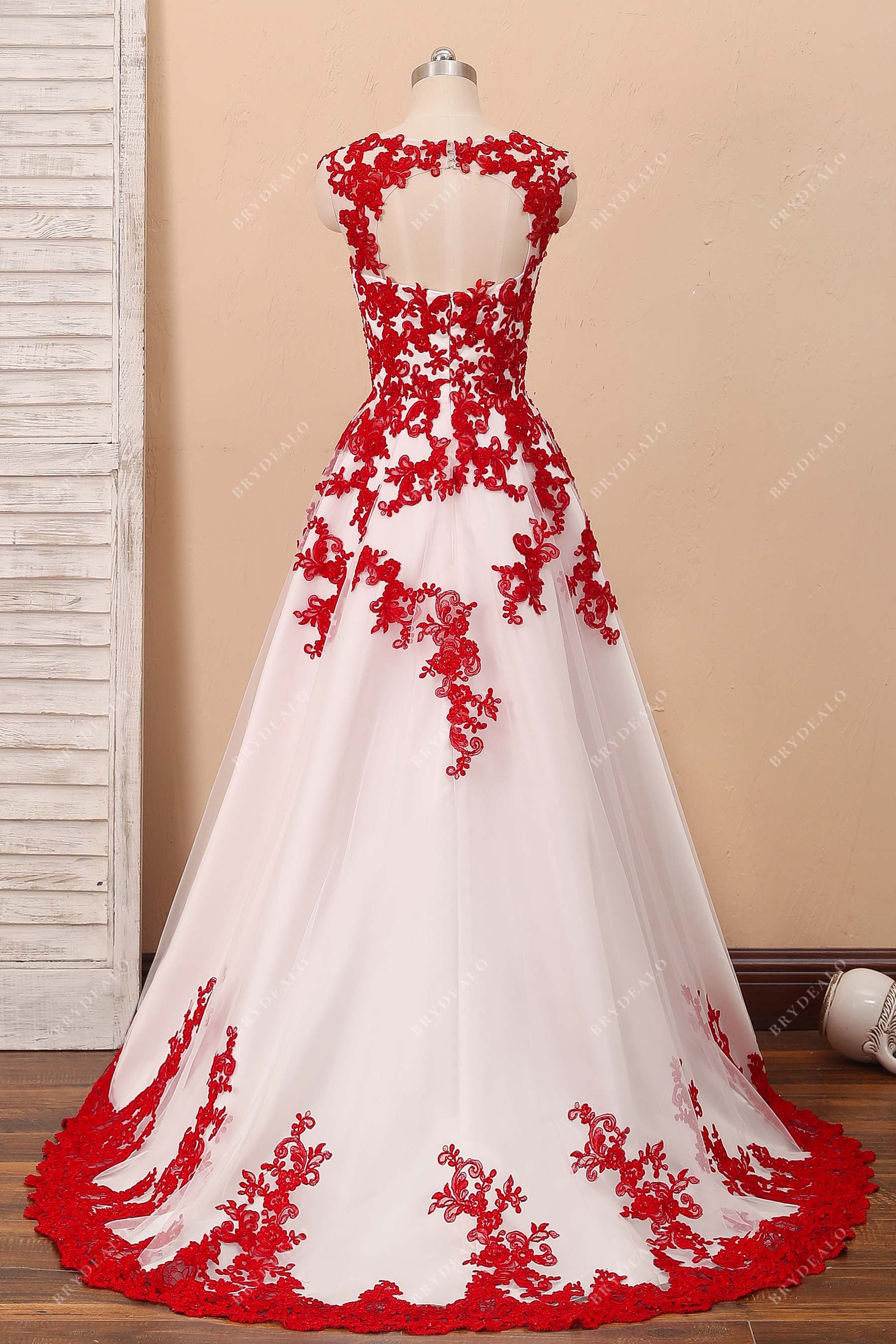 keyhole back A-line court train bridal gown