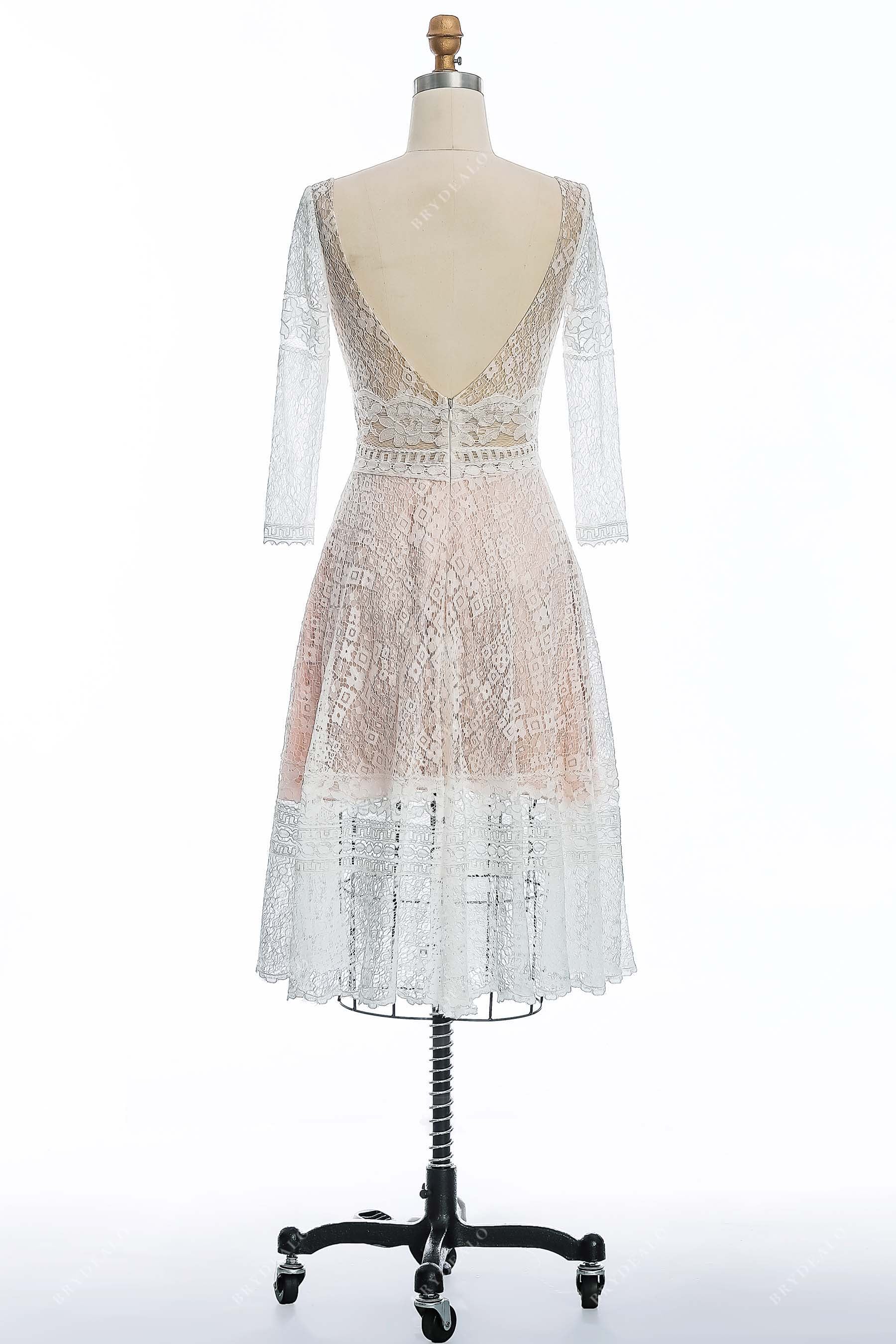 open back sheer sleeves city lace wedding dress