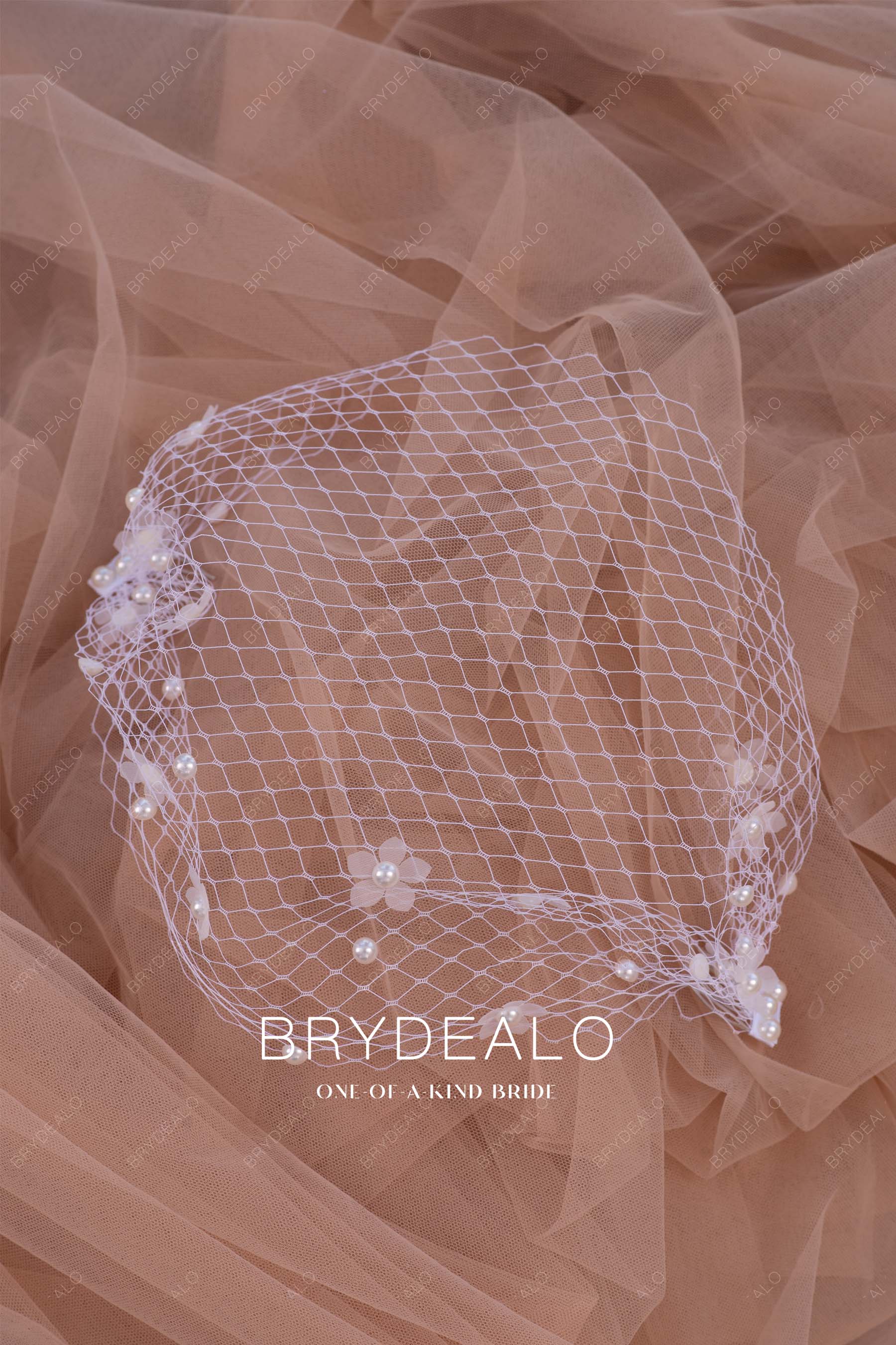 Classic Hollywood Flowers Pearls Birdcage Bridal Veil