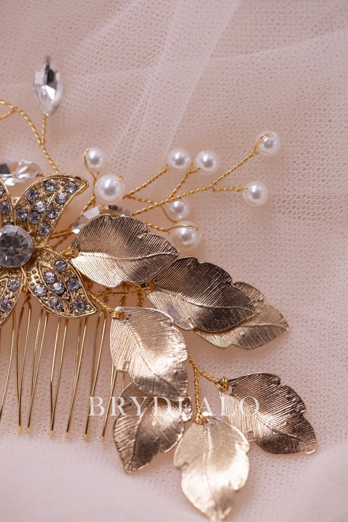 Metallic Flower Leaf Rhinestones Comb Online