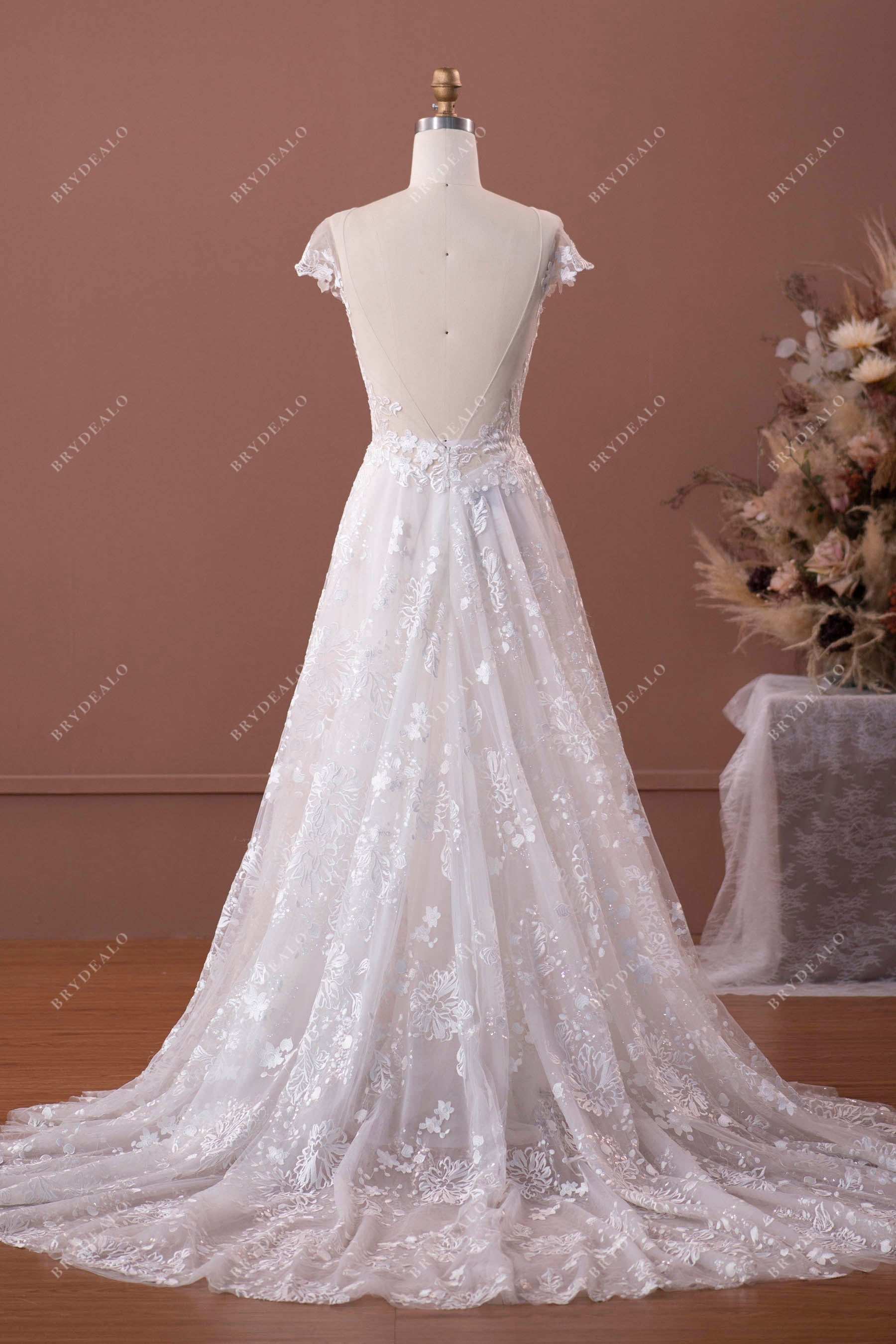 Open Back Chapel Train Boho Bridal Gown