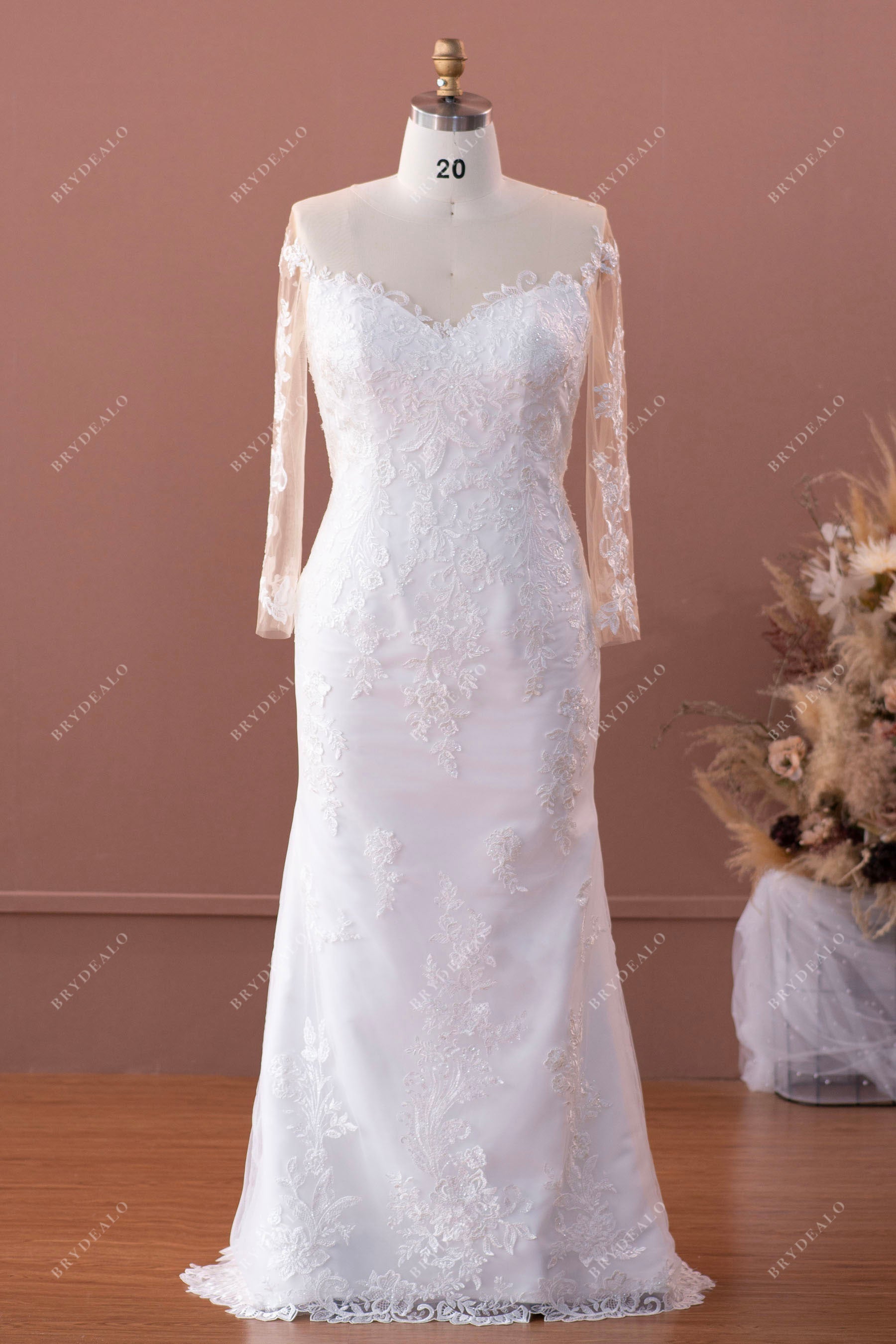 illusion neck destination plus size mermaid bridal gown