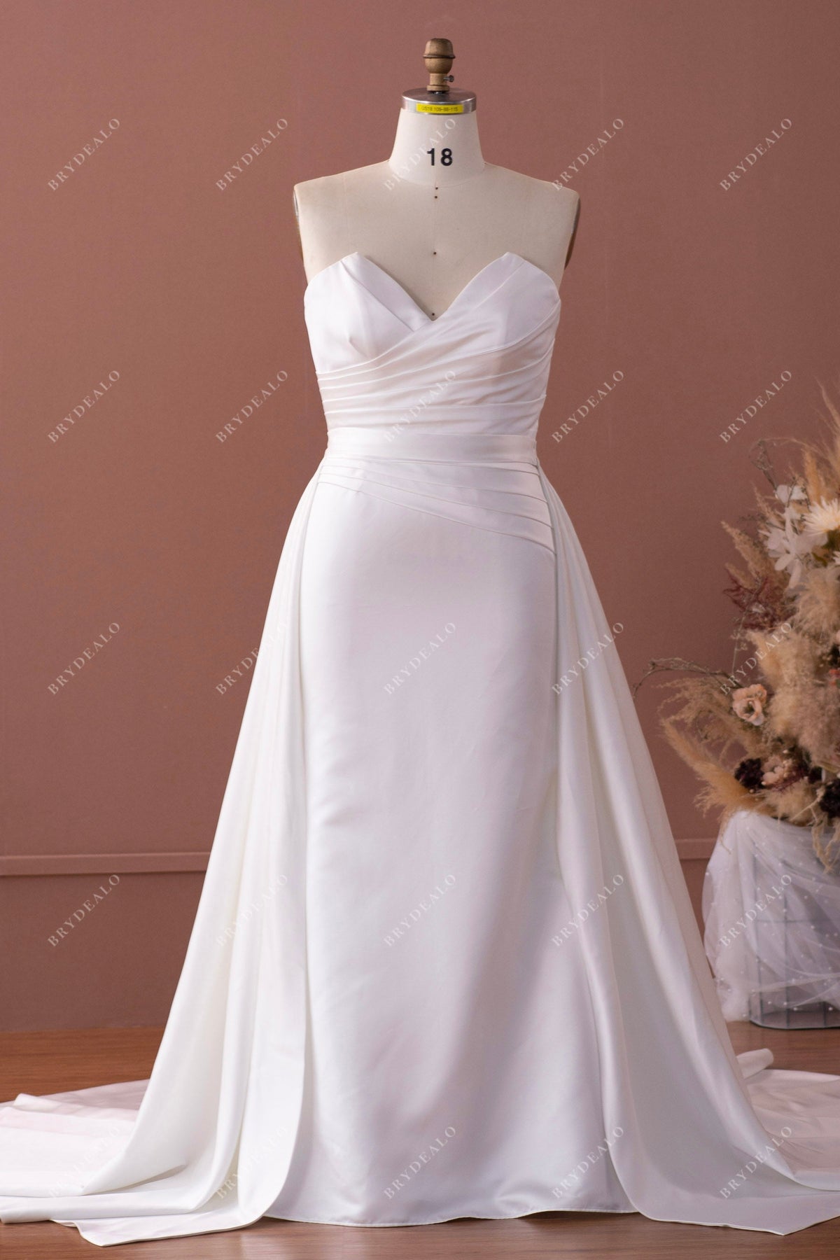 satin overskirt wedding dress Romantic Lace & Satin Corset Wedding Dress with Detachable Overskirt