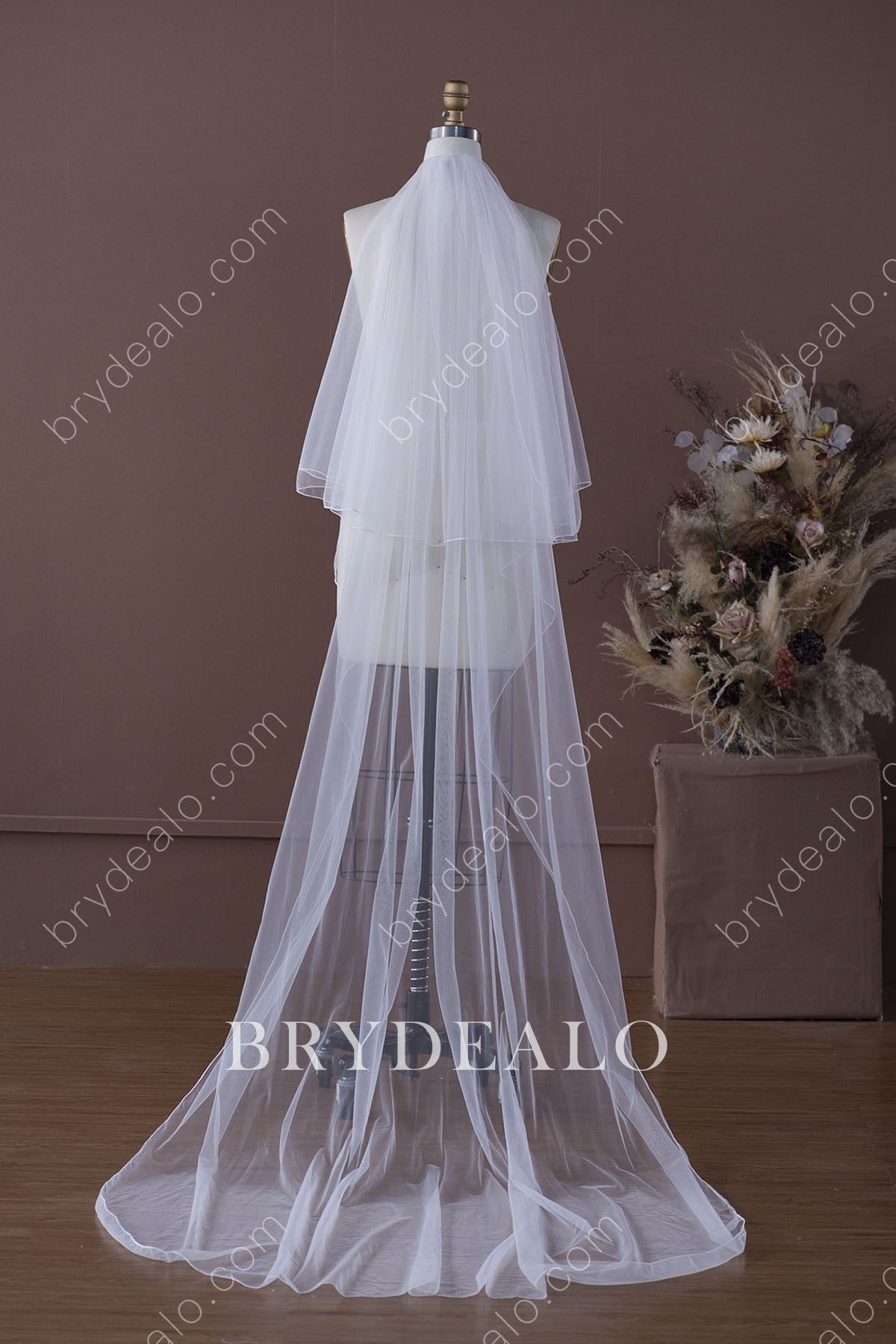 Elegant Chapel Length 2 Tiered Wedding Rowlock Edge Veil