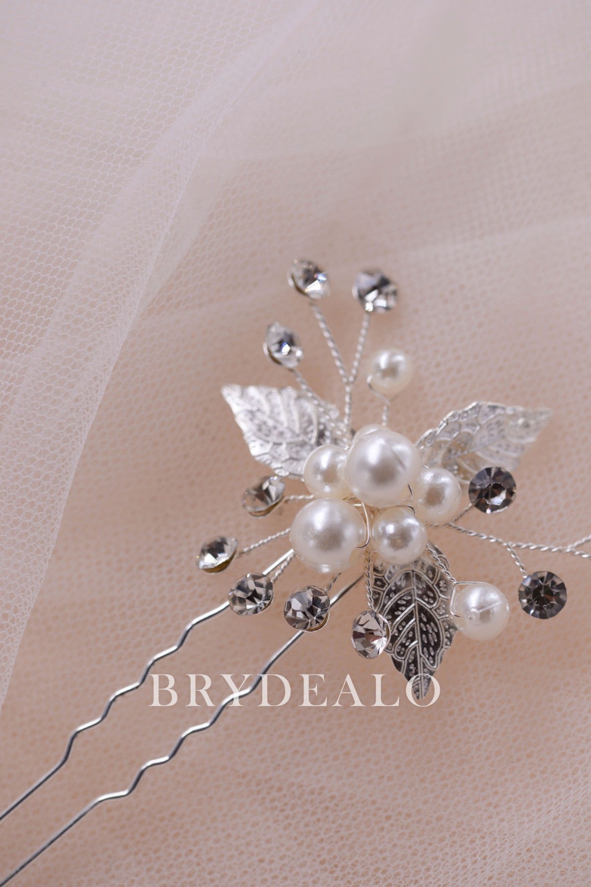 Rhinestones Pearls Leaf Bridal Hair Clip