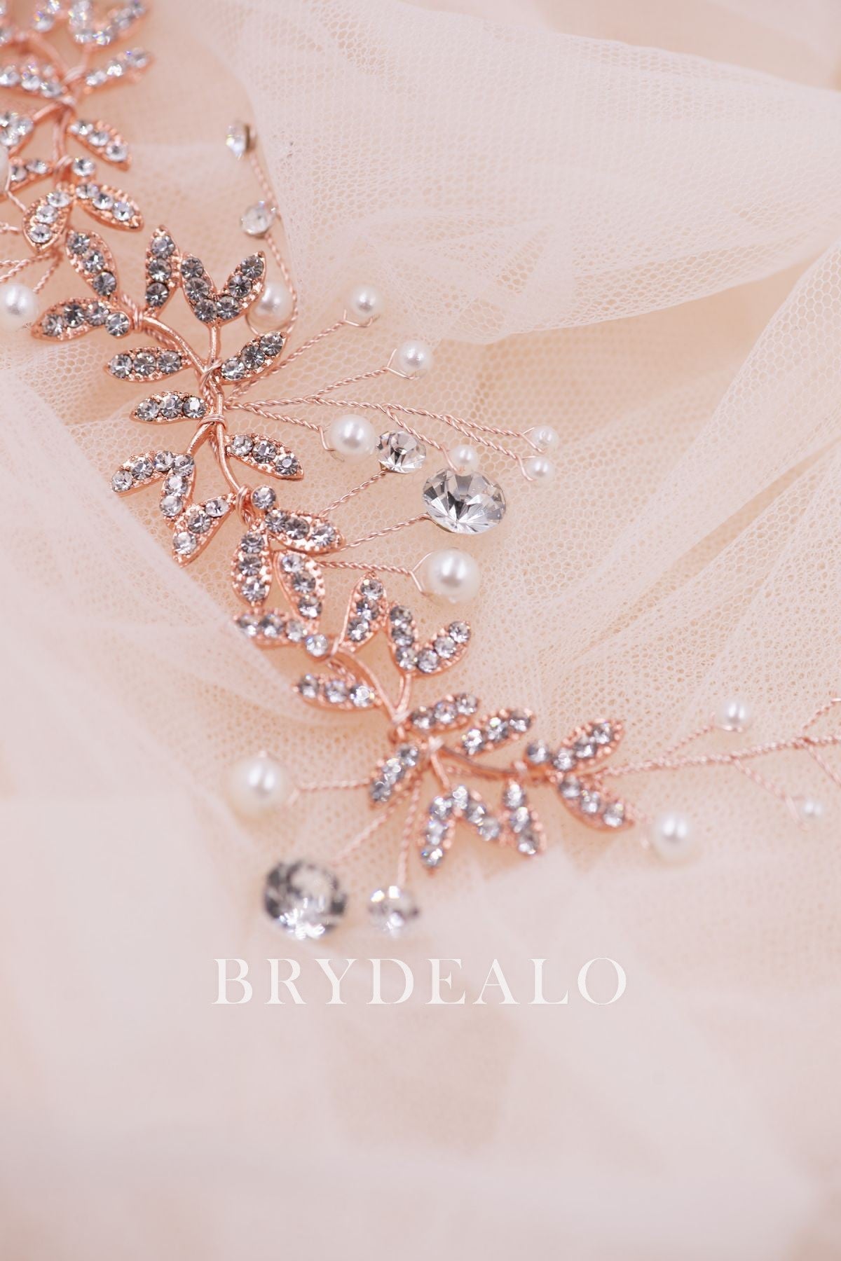 Rose Gold Rhinestones Pearls Bridal Headband for Sale