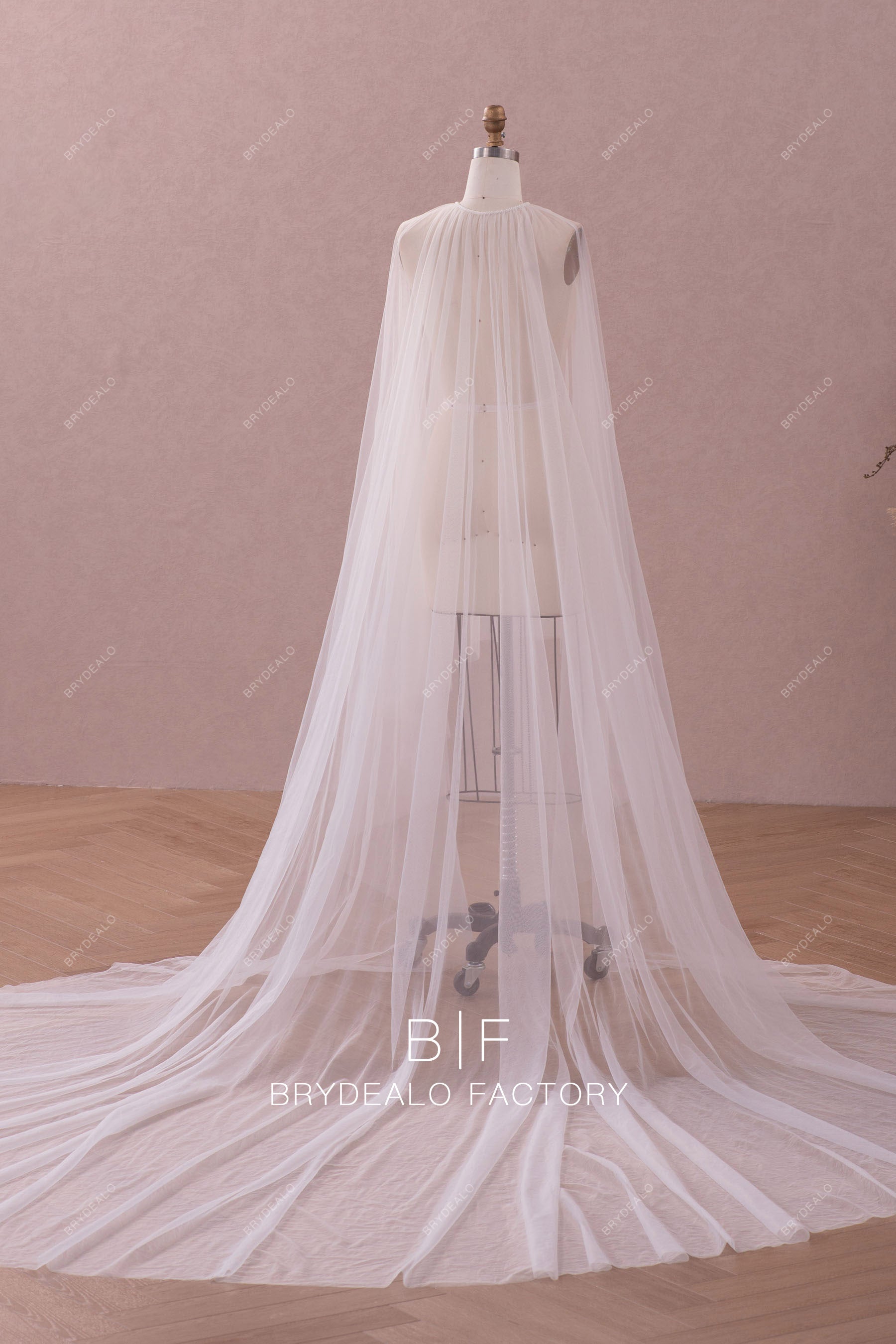 royal length beaded tulle cape veil chapel train