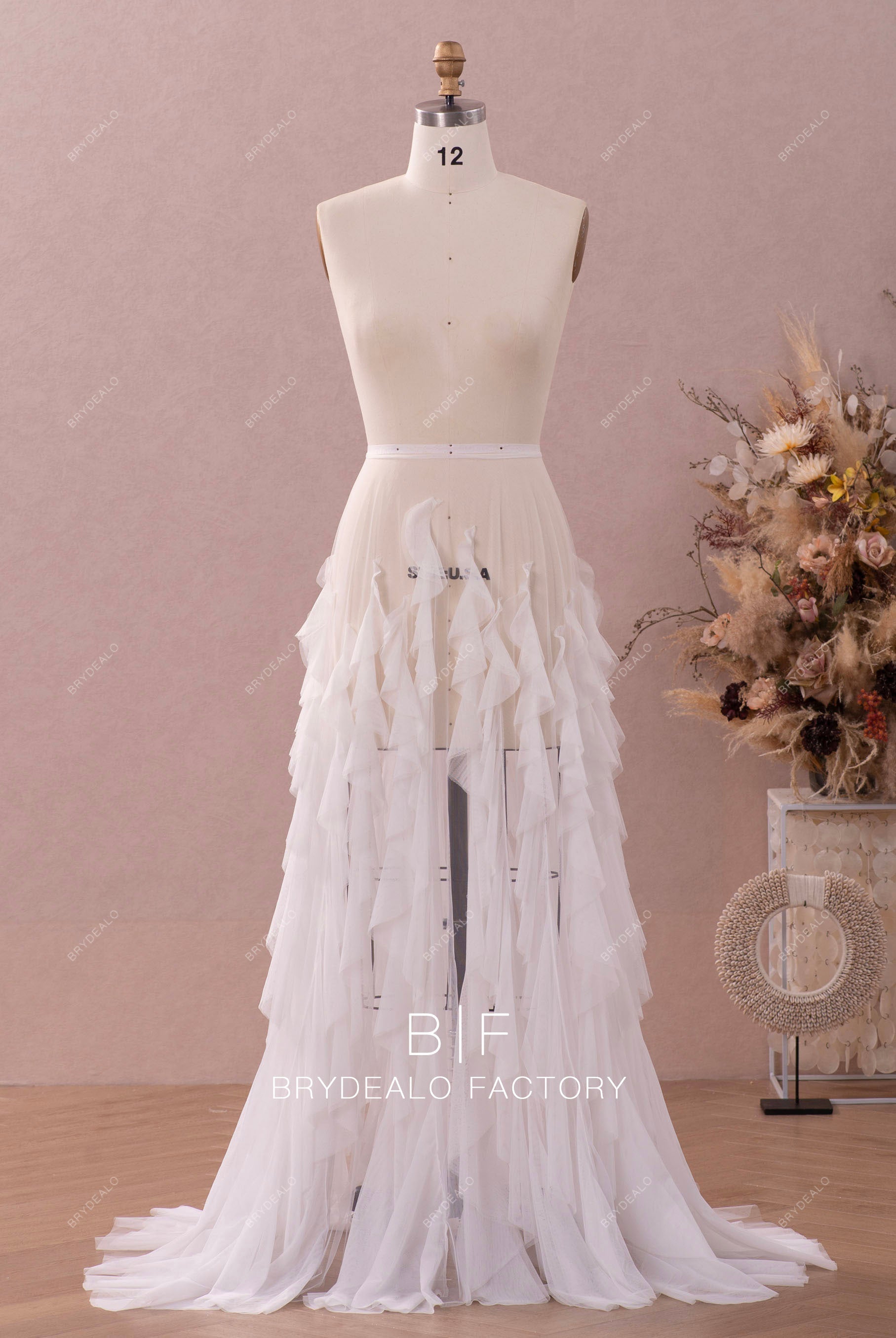 boho ruffled bridal overskirt