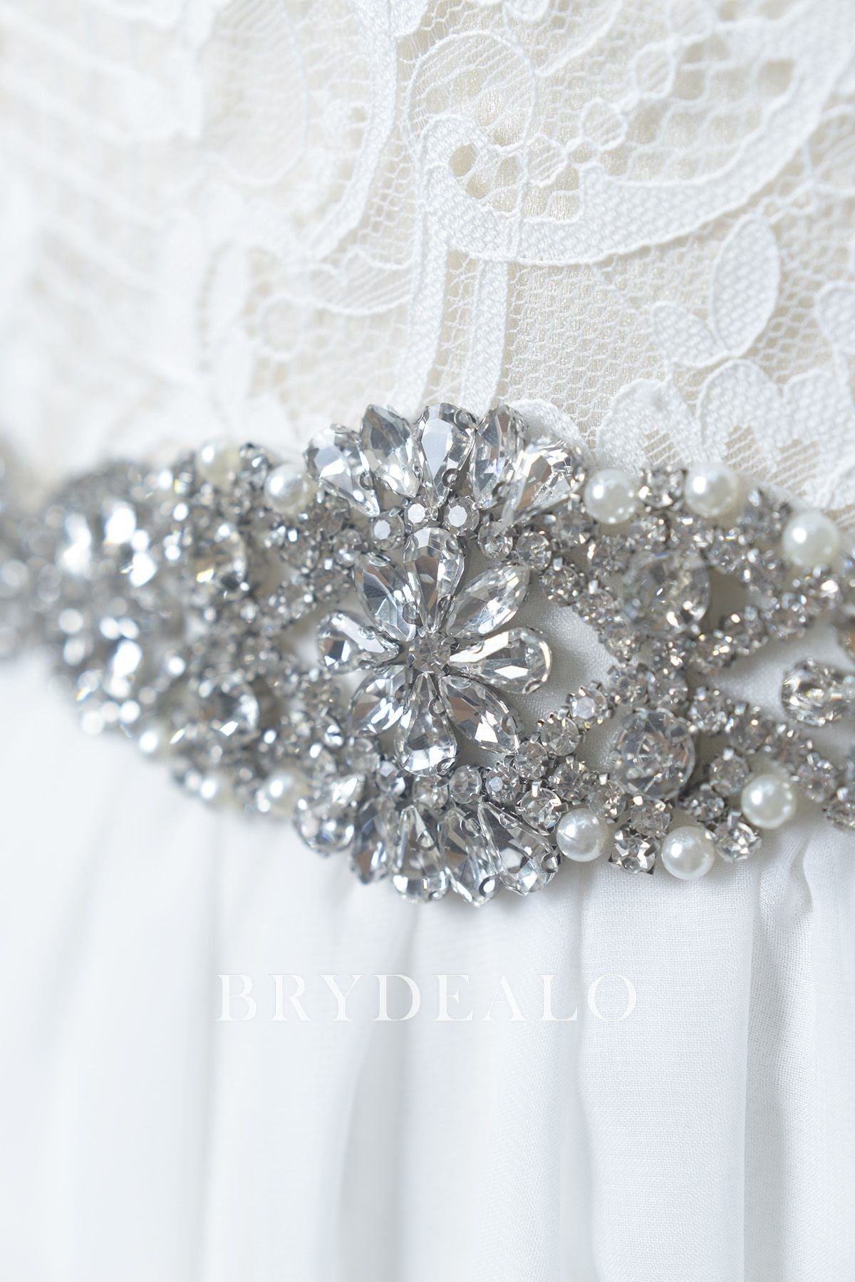 Sparkly Rhinestones Pearls Satin Bridal Sash