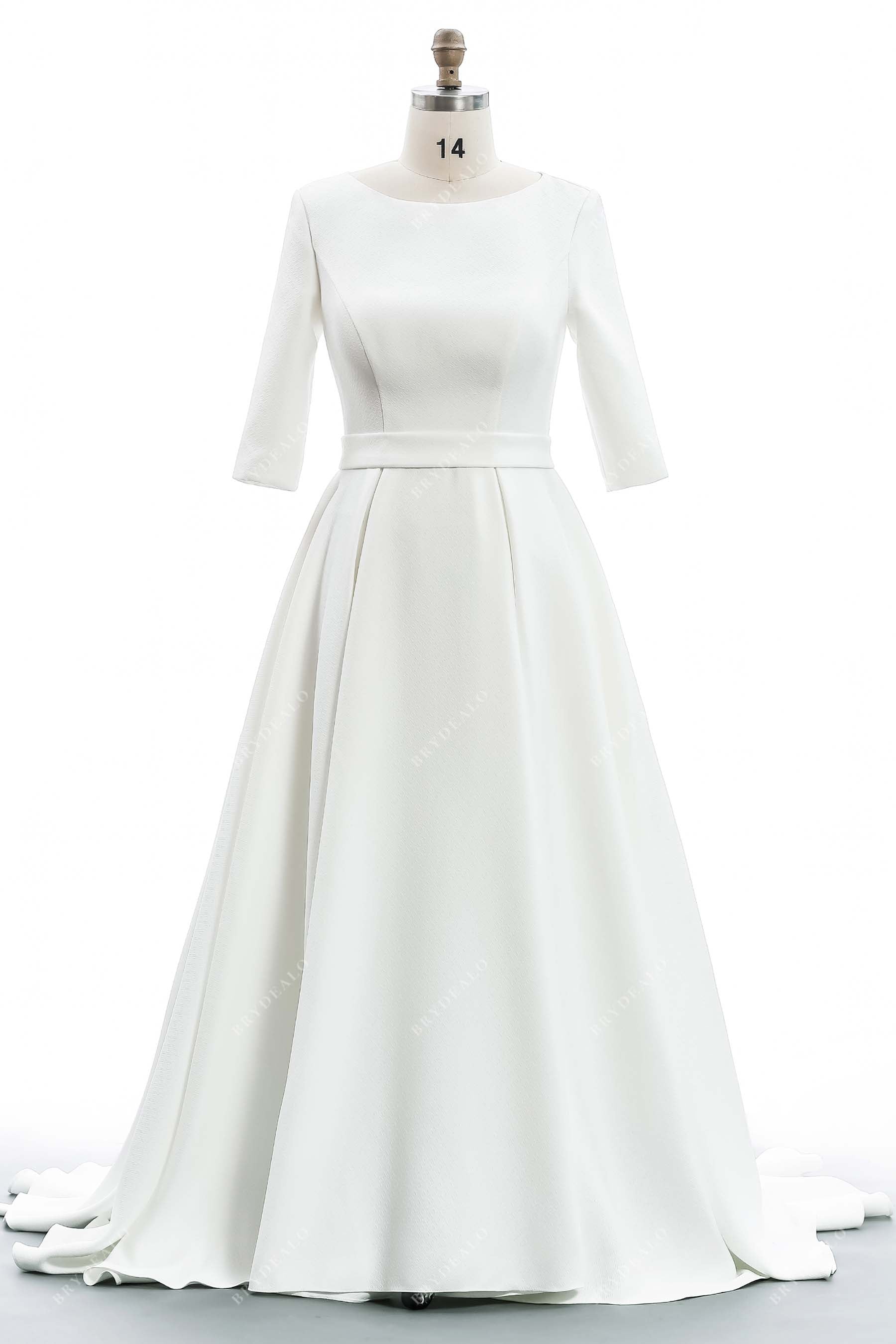 Simple Boat Neck 3/4 Sleeve Wedding Dress
