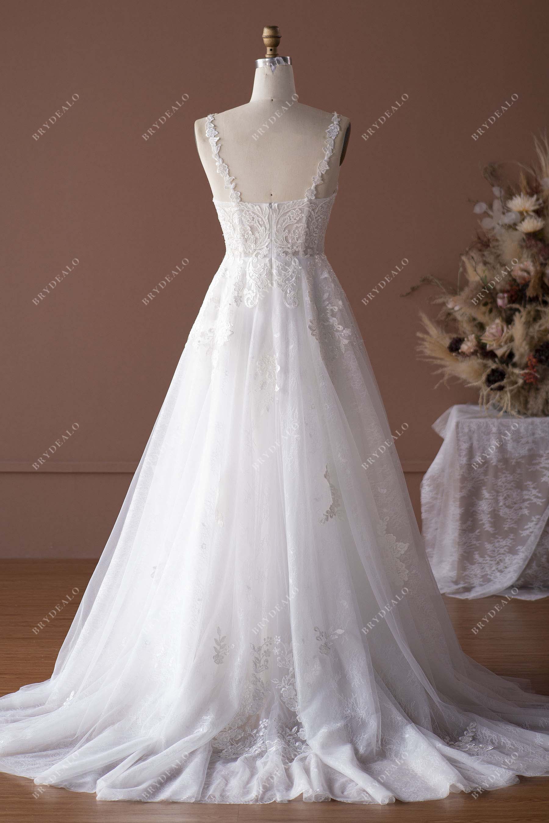 small train tulle A-line destination wedding dress