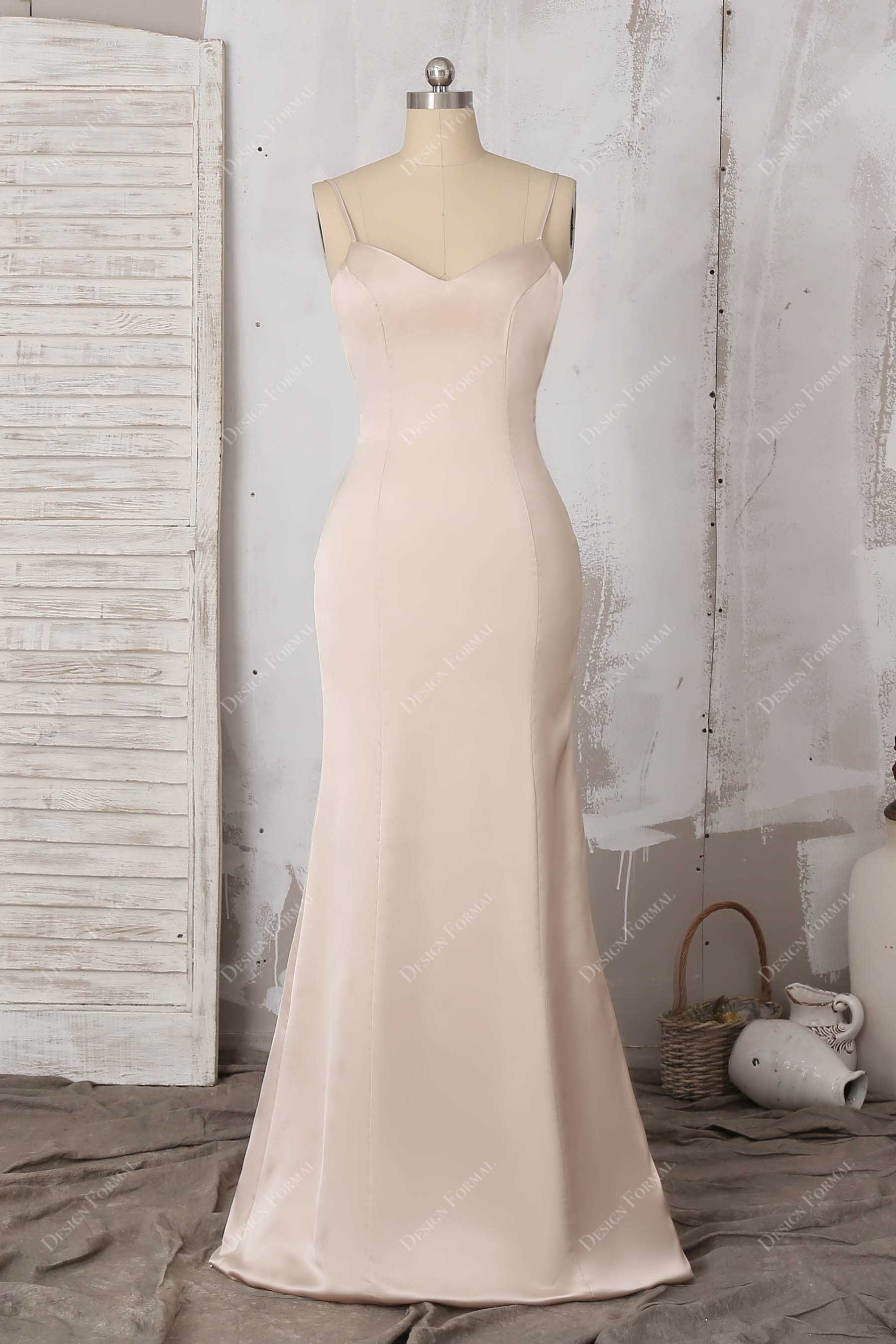 spaghetti straps champagne satin slip dress