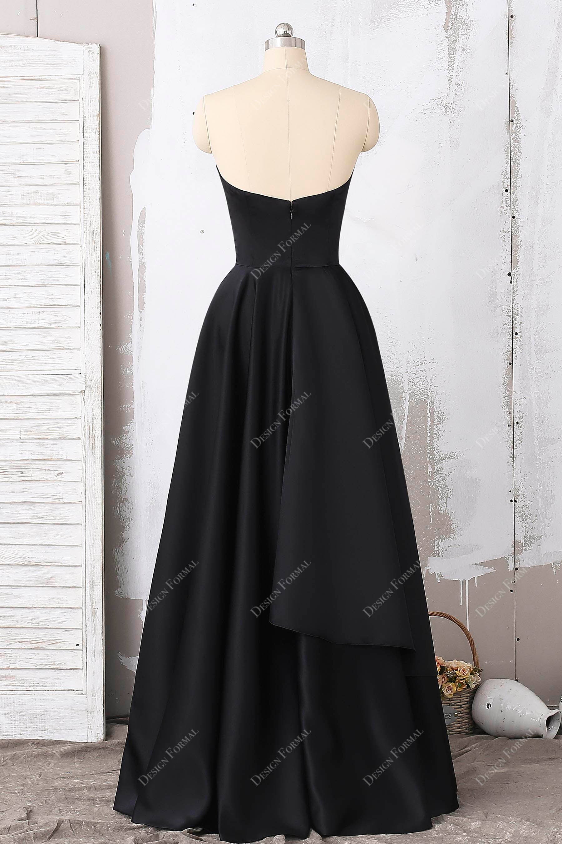 strapless open back A-line satin dress