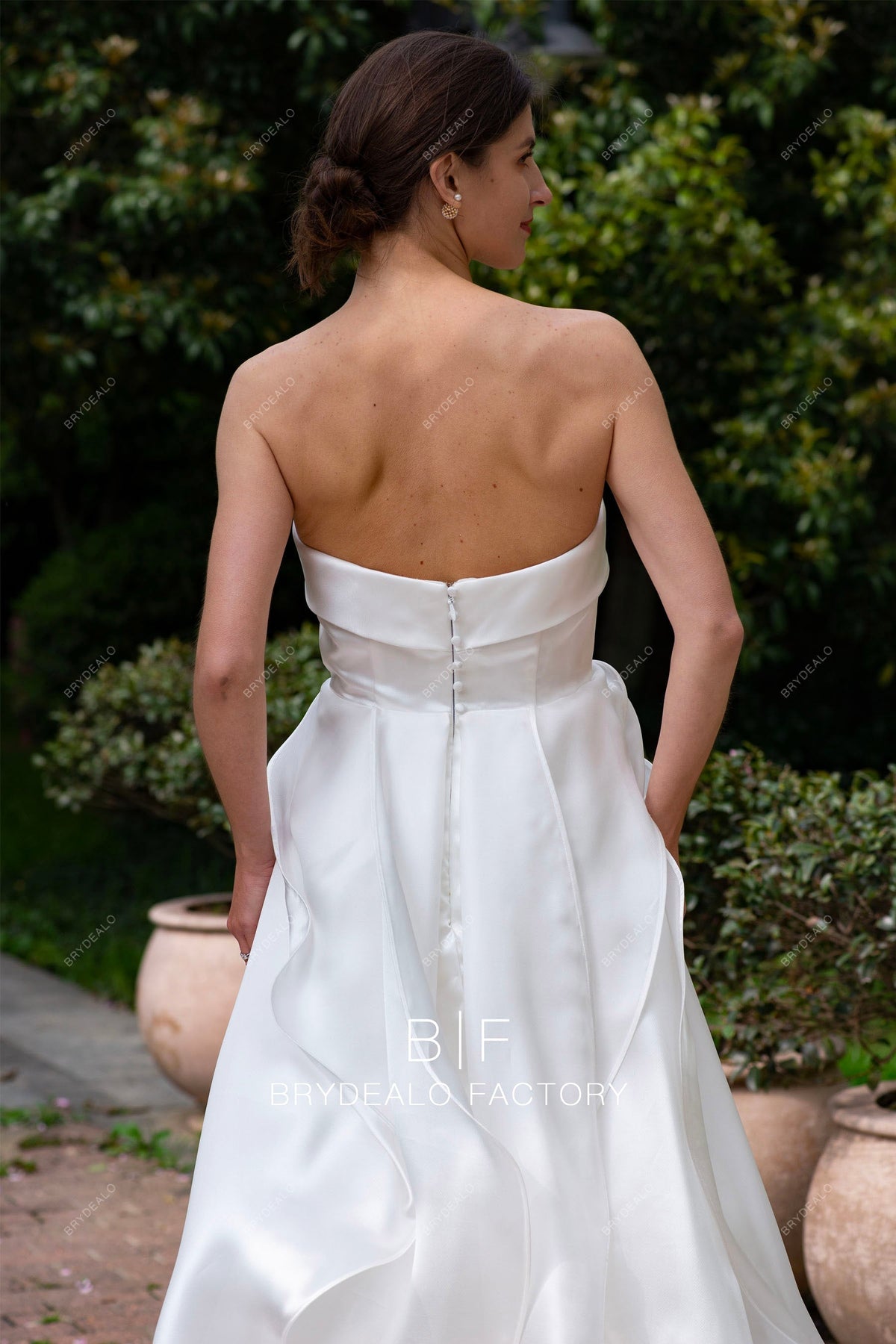 chic strapless organza a-line wedding dress with pearl accents Strapless Organza A-Line Wedding Dress with Pearl-Embellished Illusion Long Sleeves