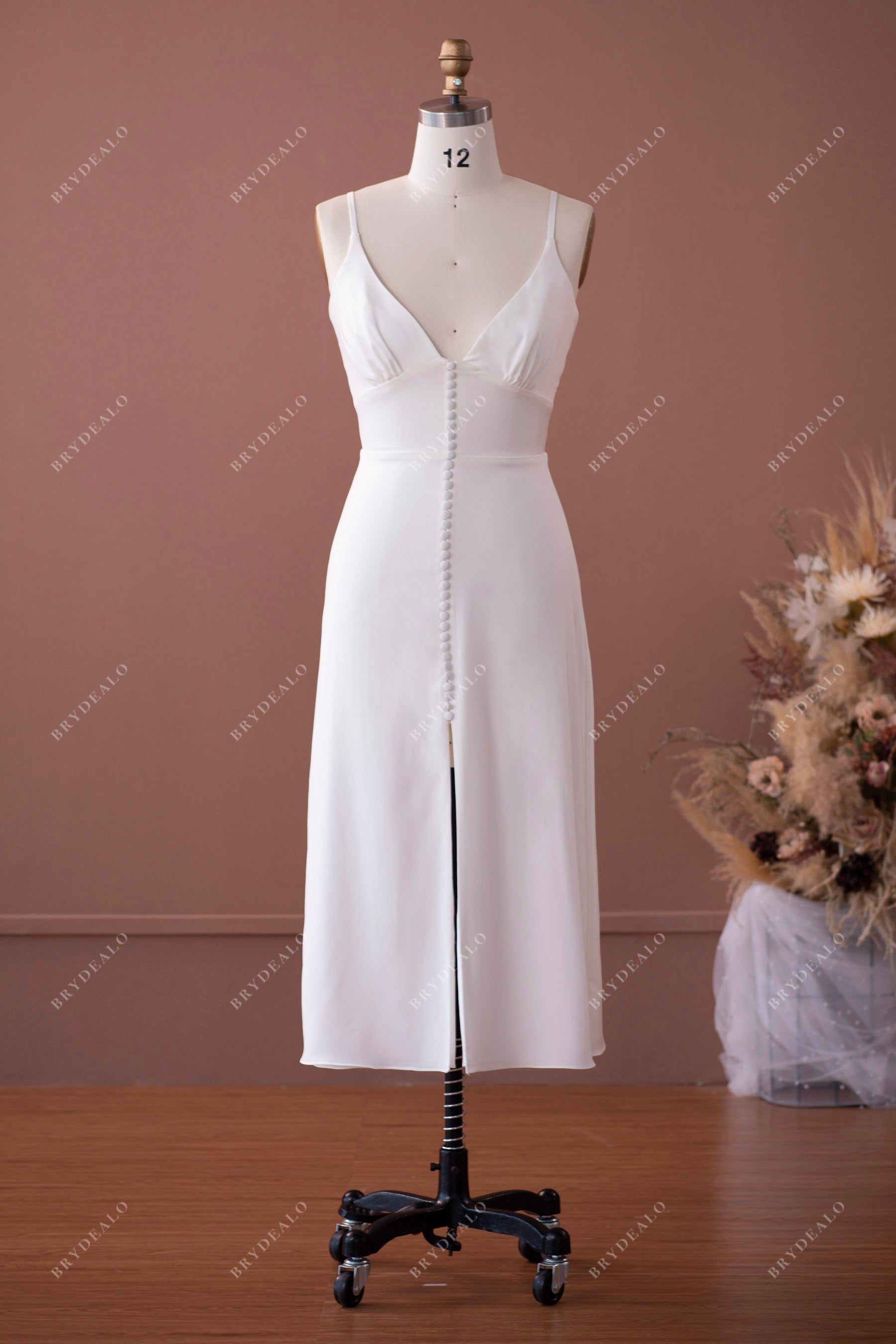Vintage Buttons Closure Satin Empire  Wedding Dress