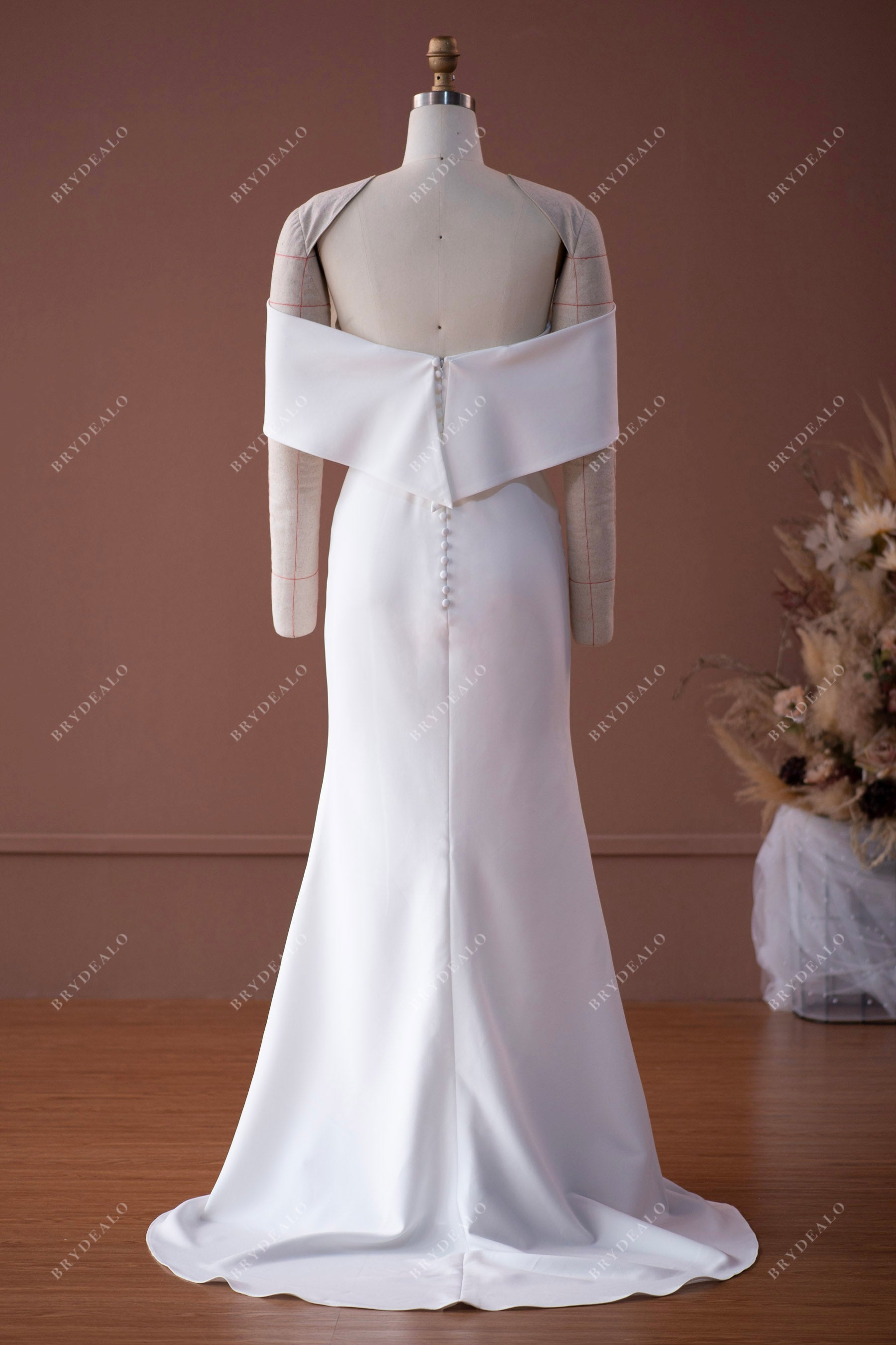 open back sweep train simple mermaid wedding dress