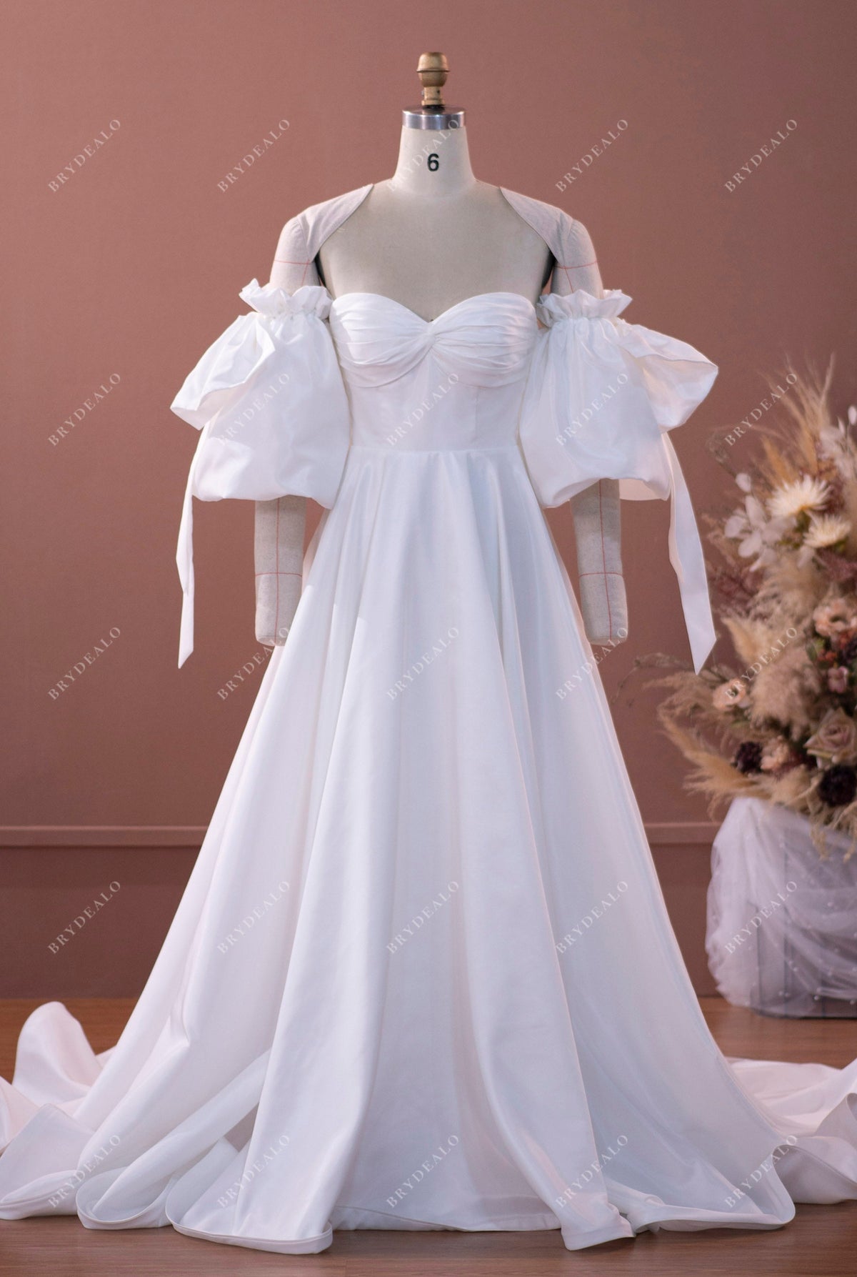 Elegant Taffeta Bubble Sleeve Wedding Dress  Brydealo