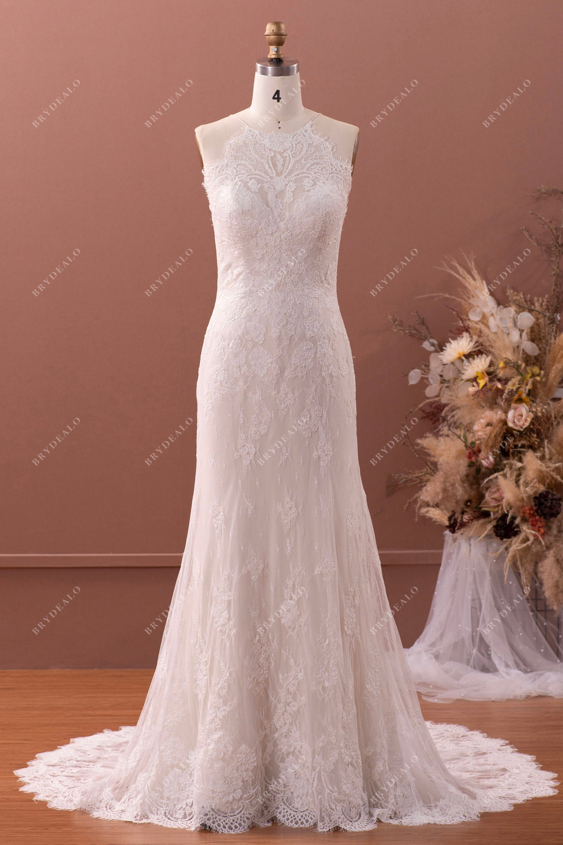 Vintage Halter Neck Designer Lace Mermaid Wedding Dress