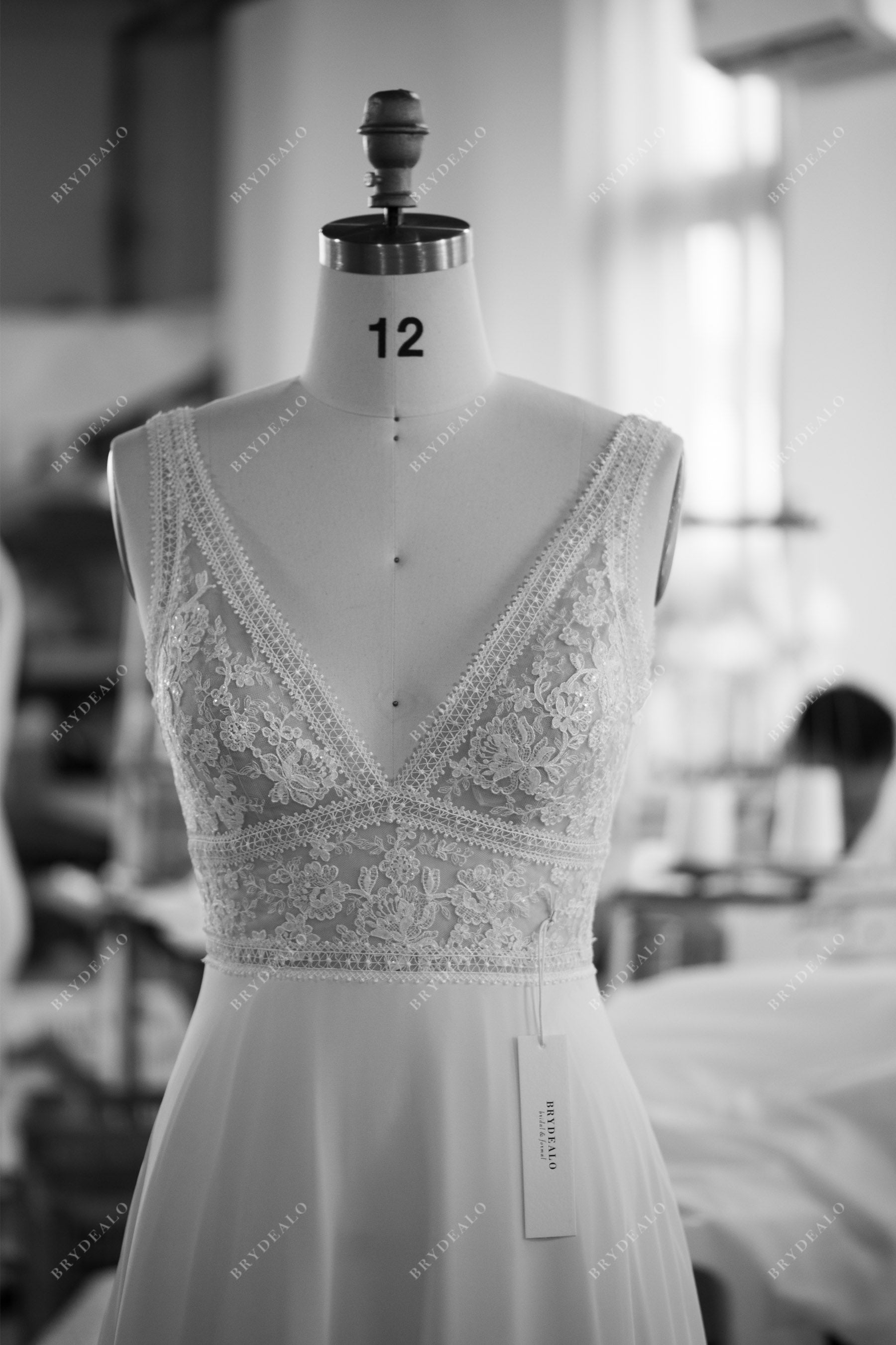 designer boho lace v-neck wedding dress