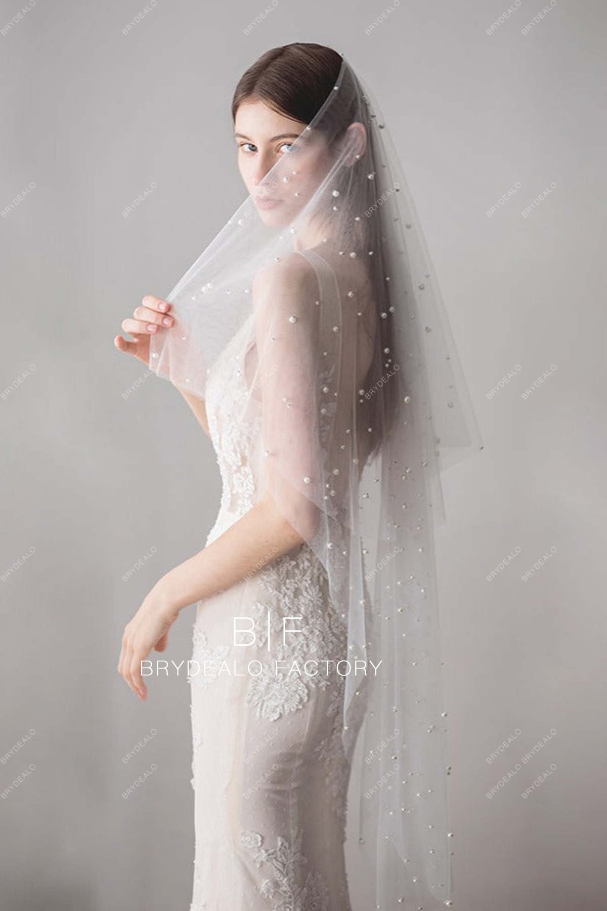 Brydealo Factory Chapel Length Rhinestone Tulle Wedding Veil