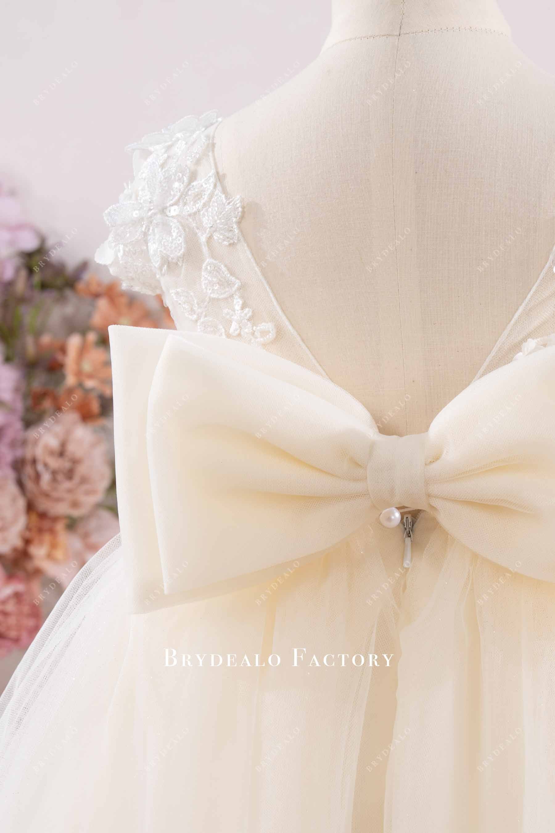 Ivory Flower Girl Dress with Beaded Lace and Bow
