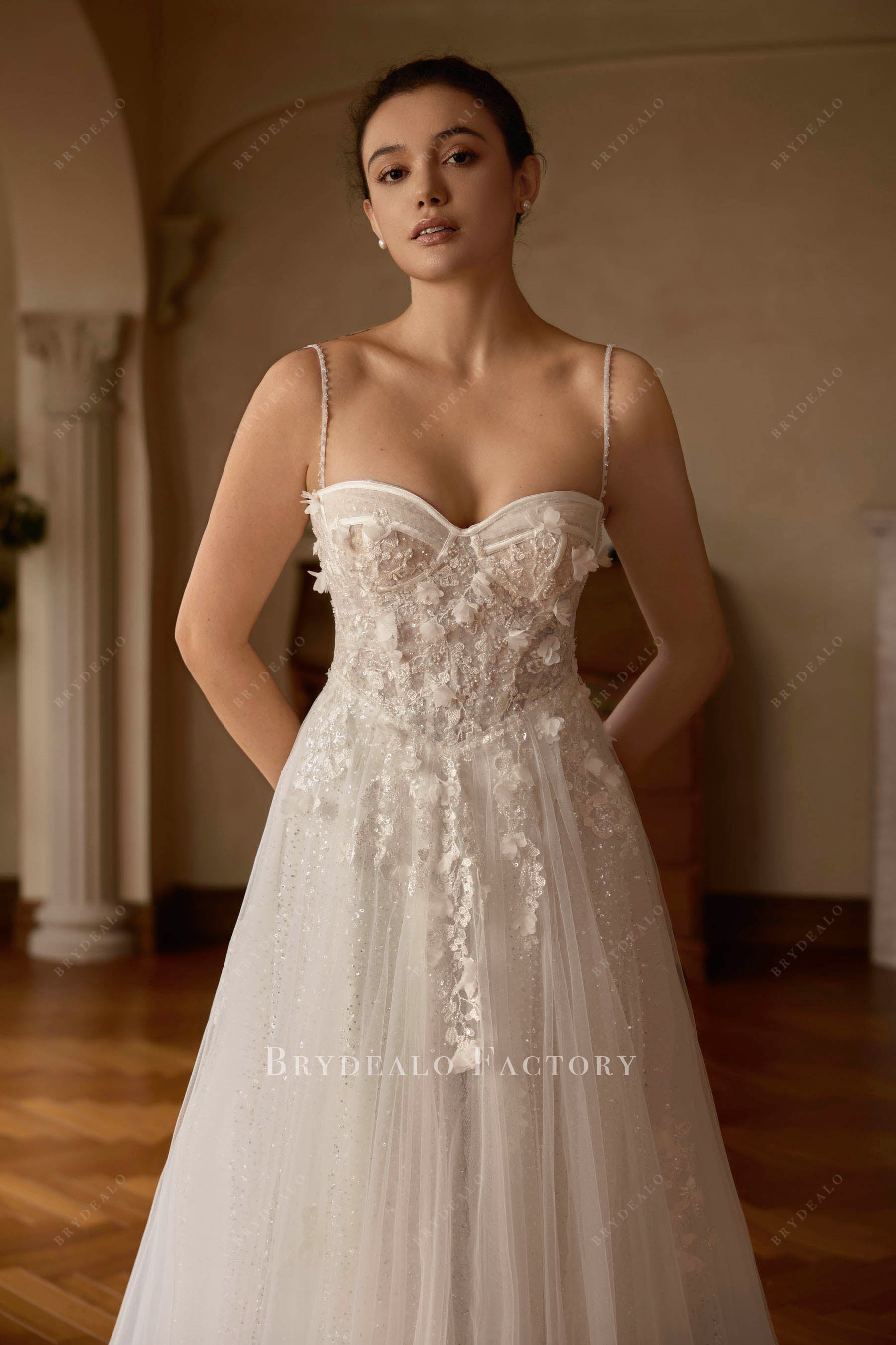 3d flower lace bridal gown