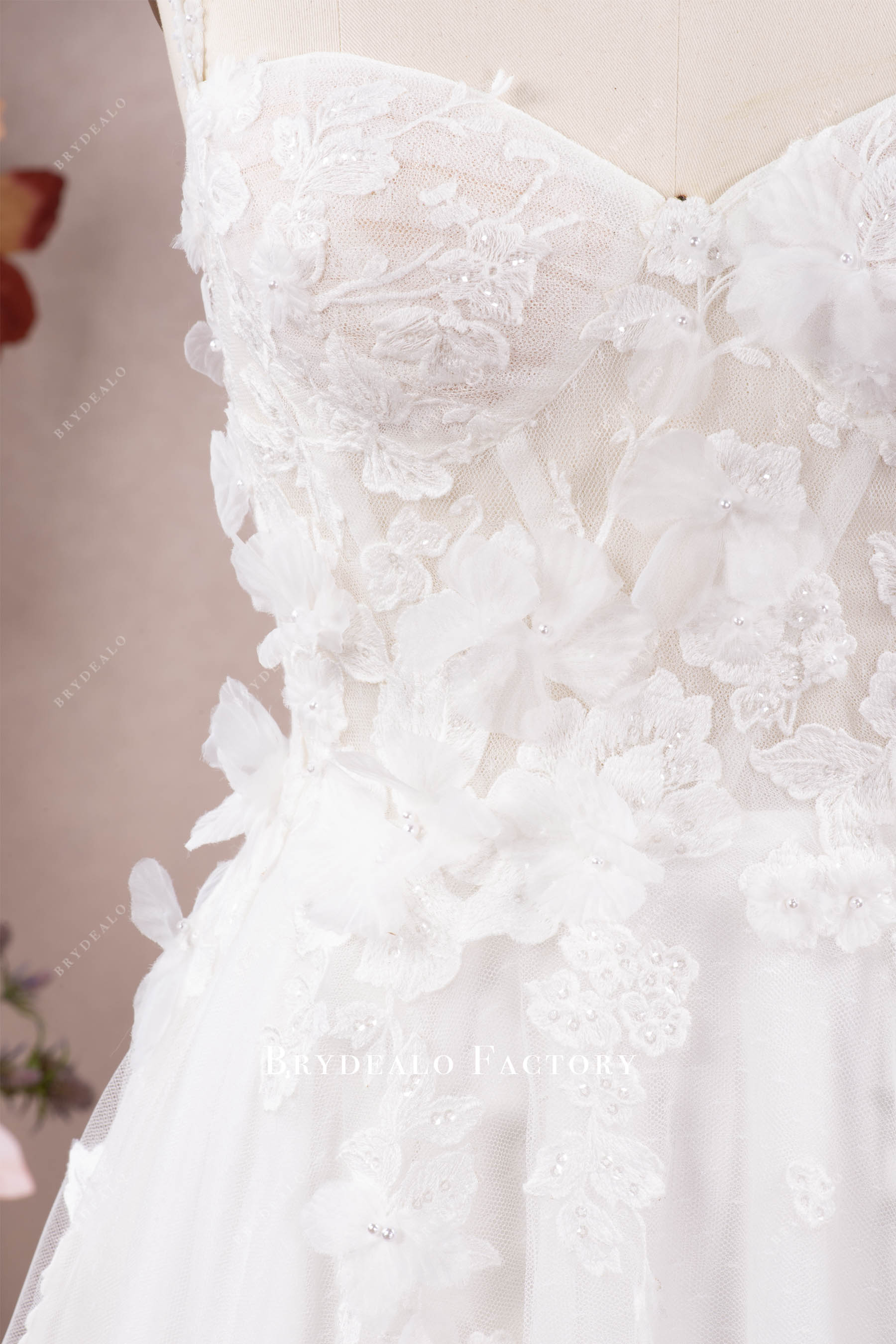 3D flower lace corset bridal gown