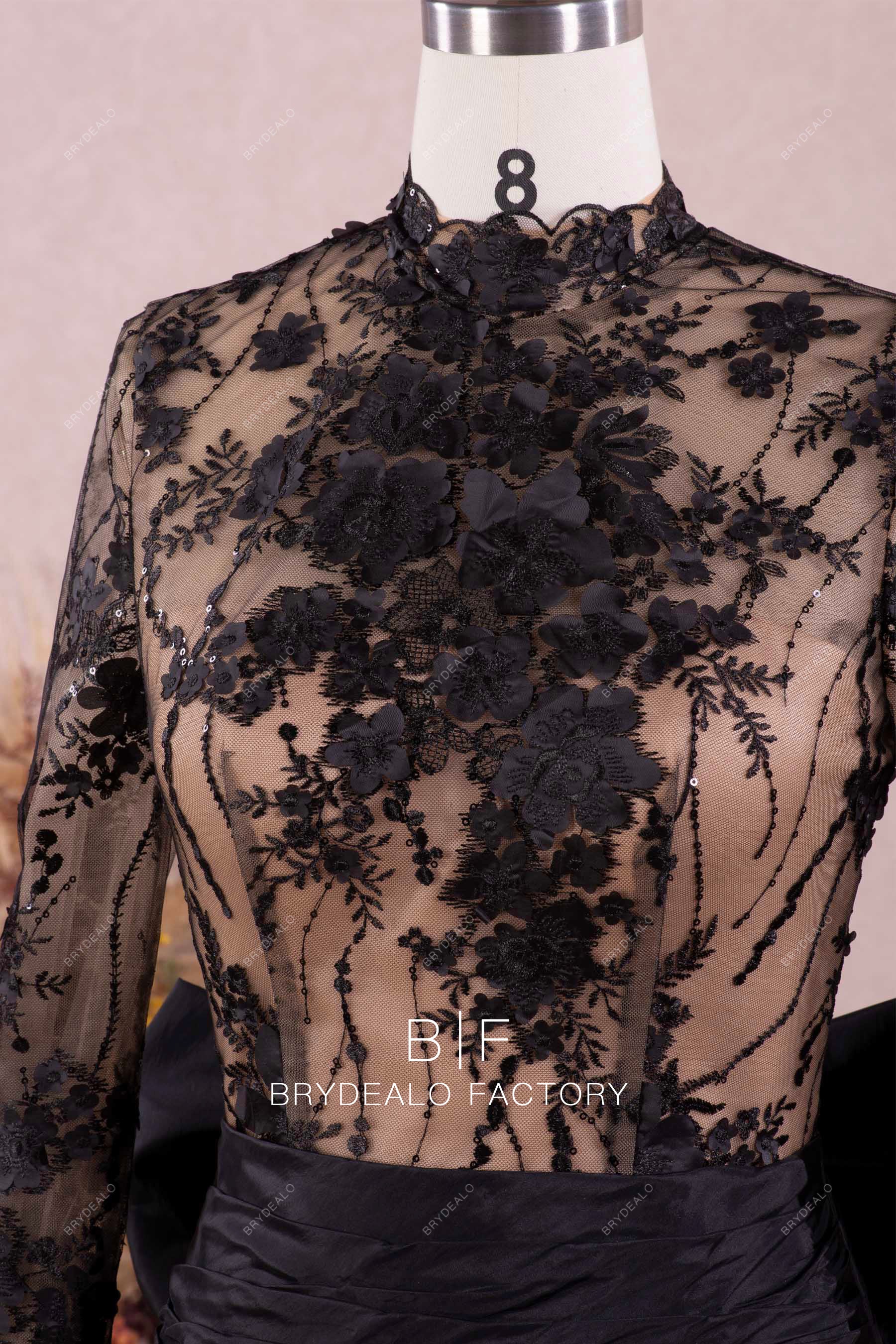 black 3D flower lace wedding dress