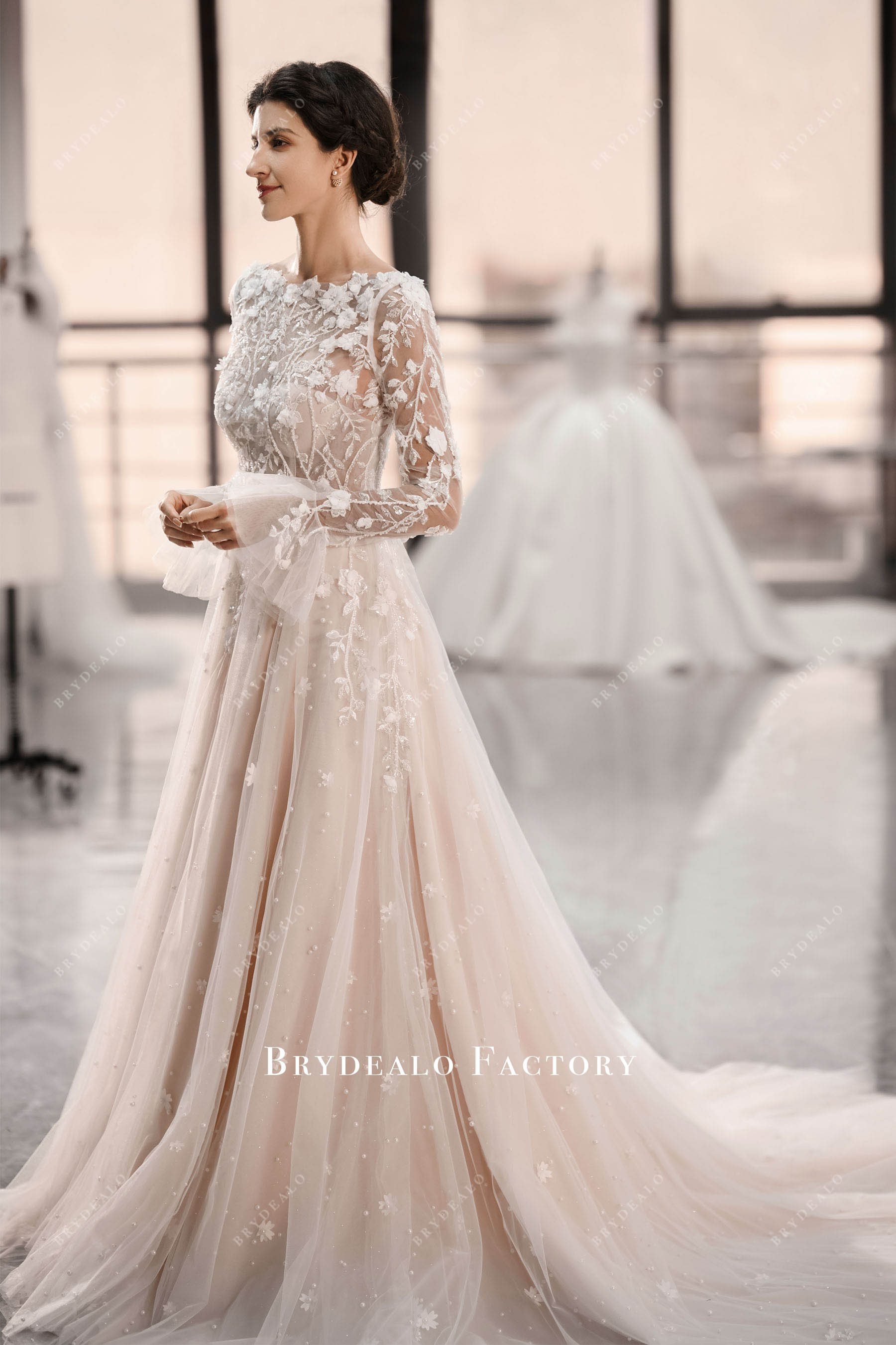 Pearl Flower Tulle Separate Robe Aline Wedding Dress Brydealo Pearl Flower Tulle Separate Robe Aline Wedding Dress Brydealo