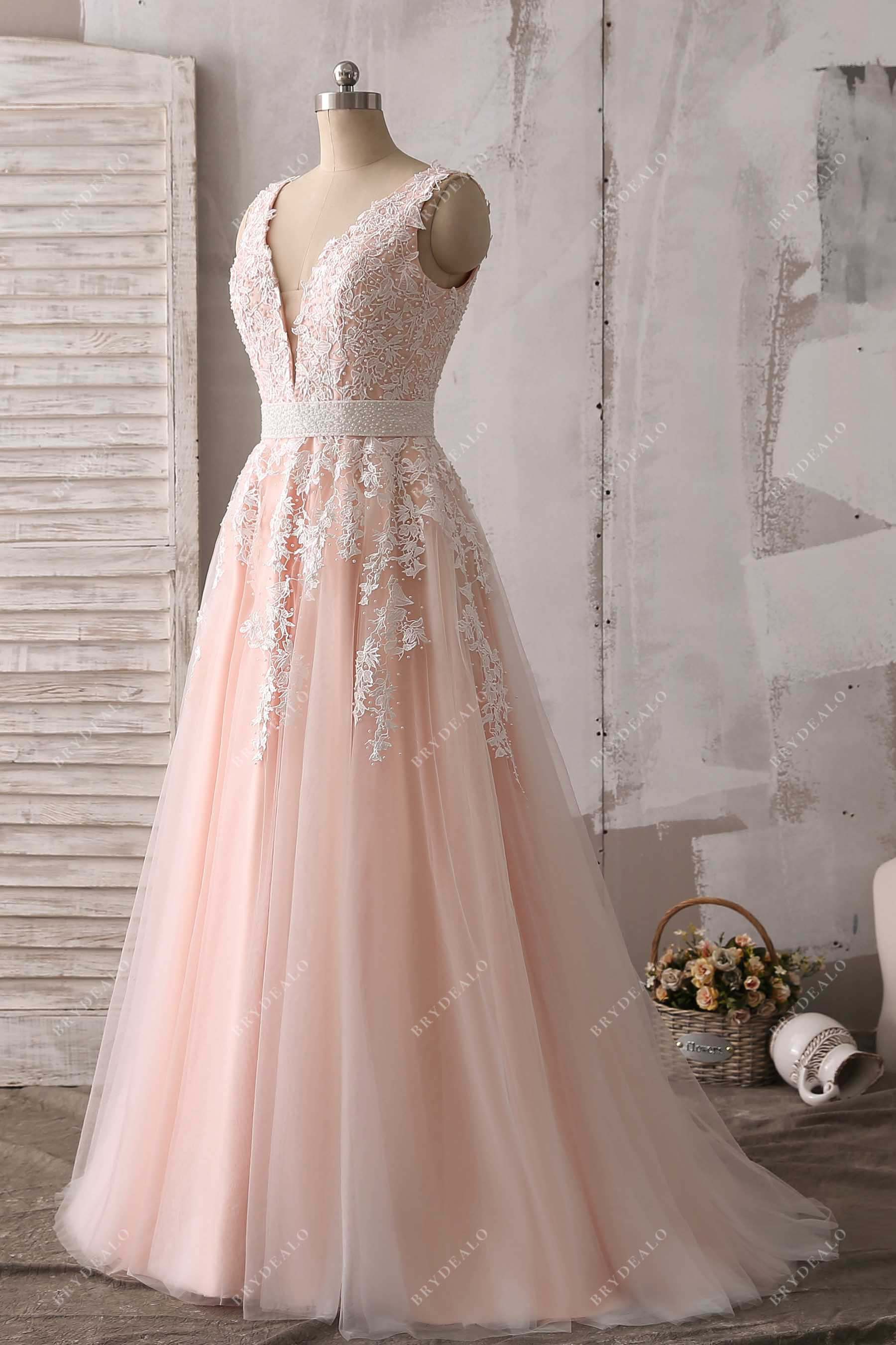 plunging neck sweep train tulle formal dress
