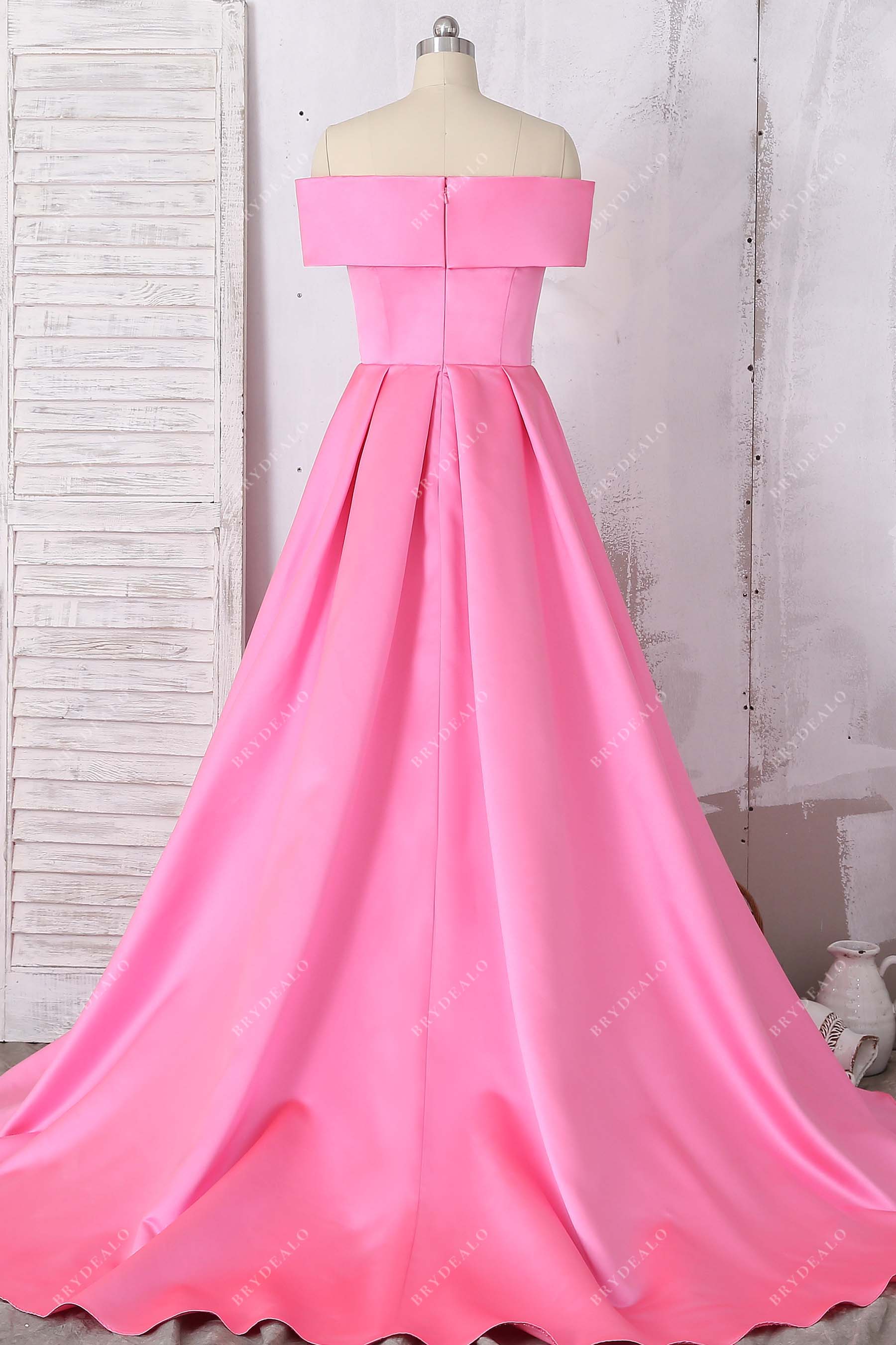off shoulder A-line stain prom dress
