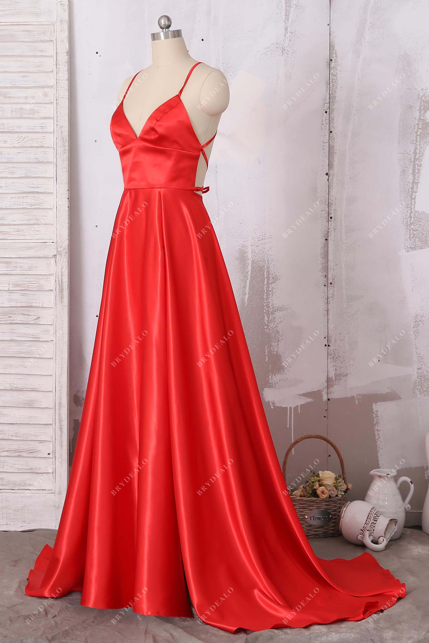 sleeveless slit A-line prom dress