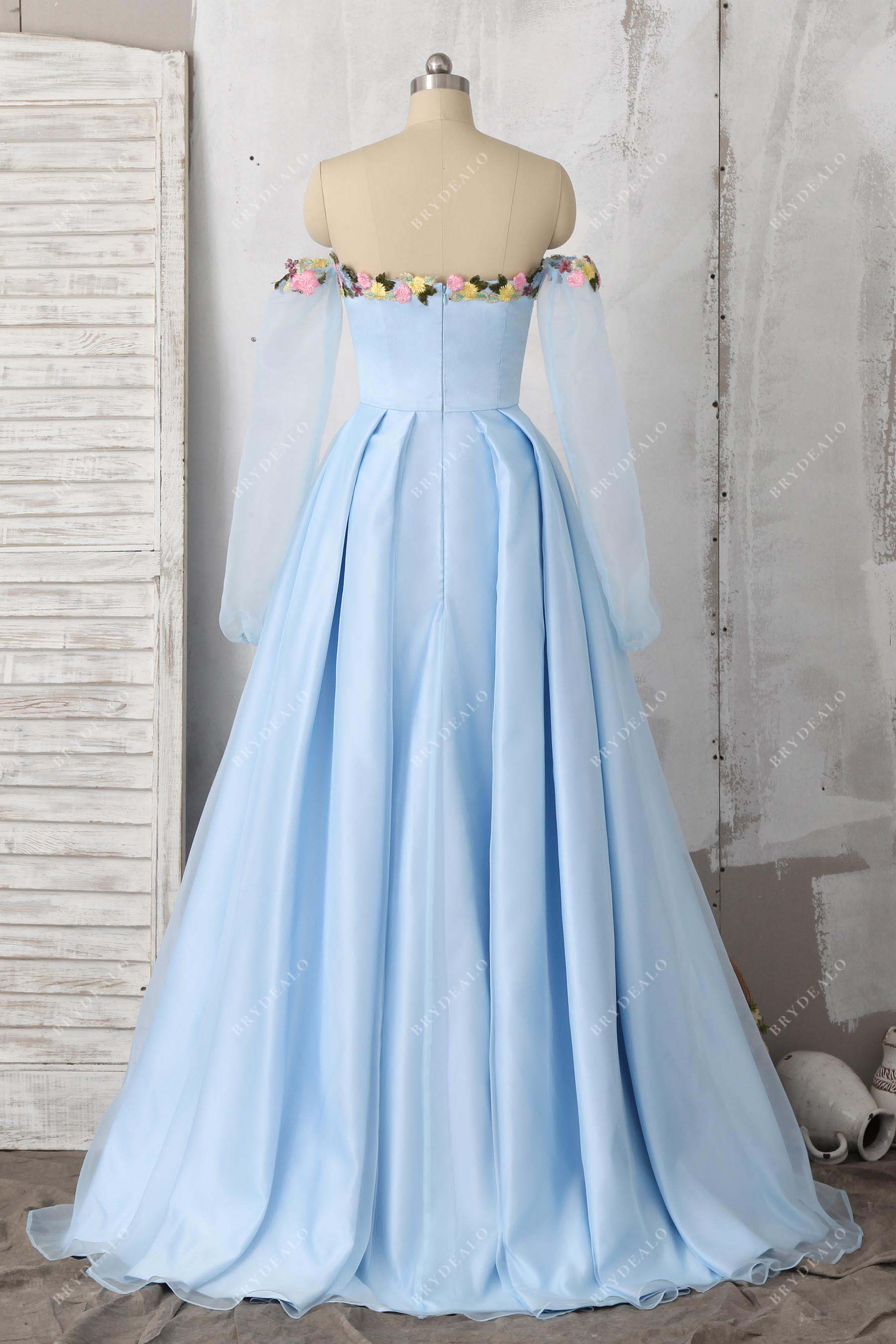 open back tulle pleated formal dress