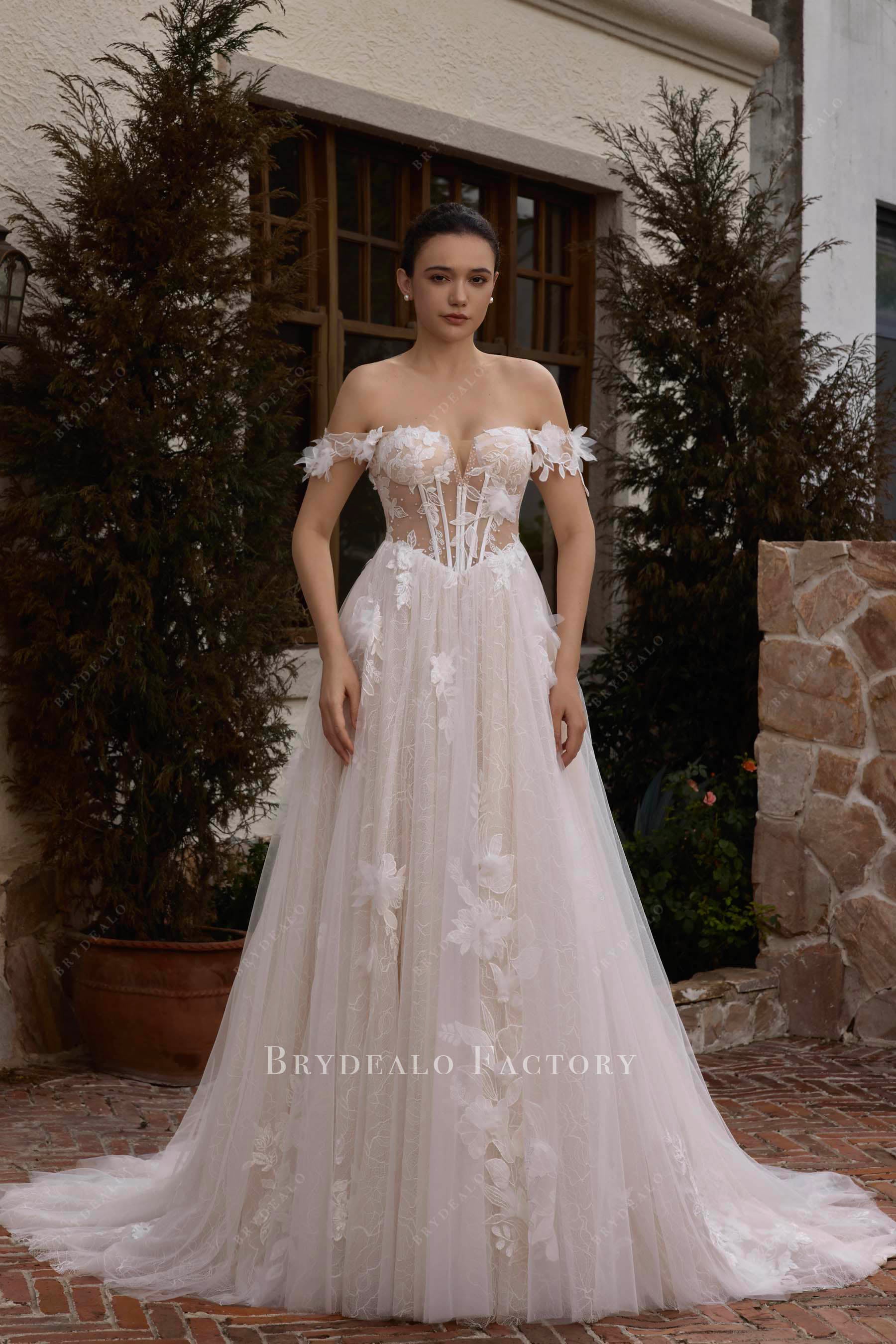 Basque waist bridal dress