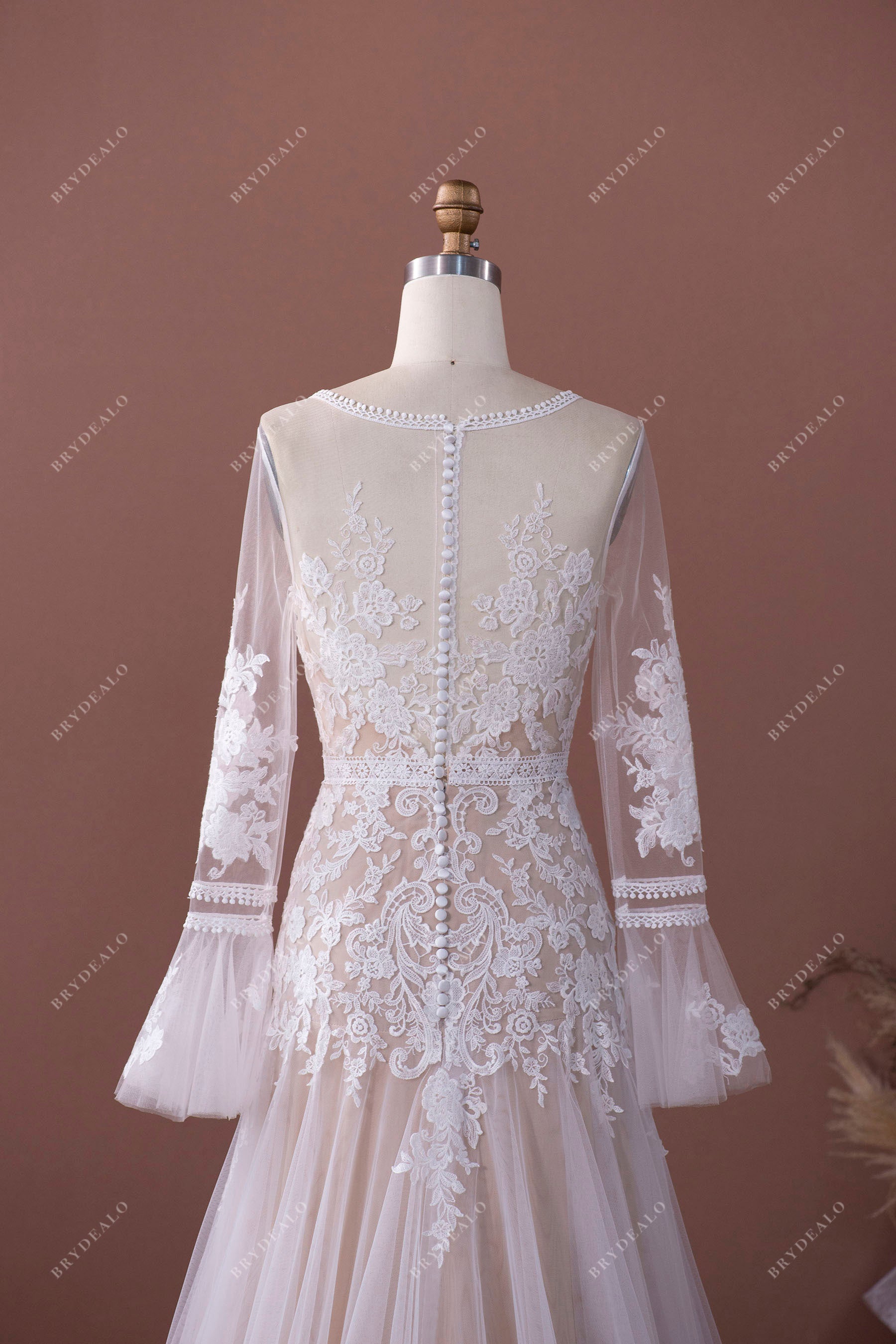 illusion back lace tulle wedding dress