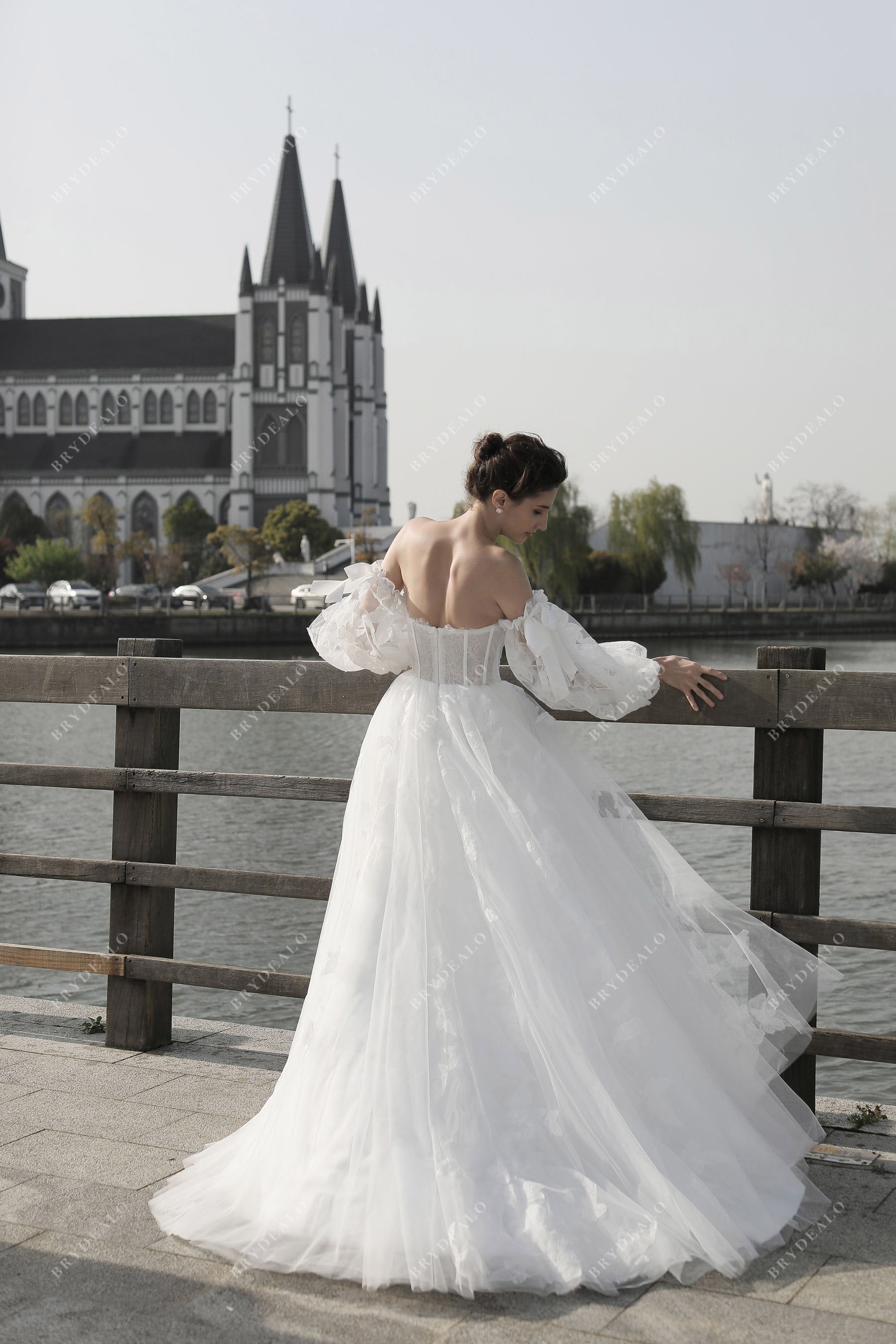 open back long train bridal dress
