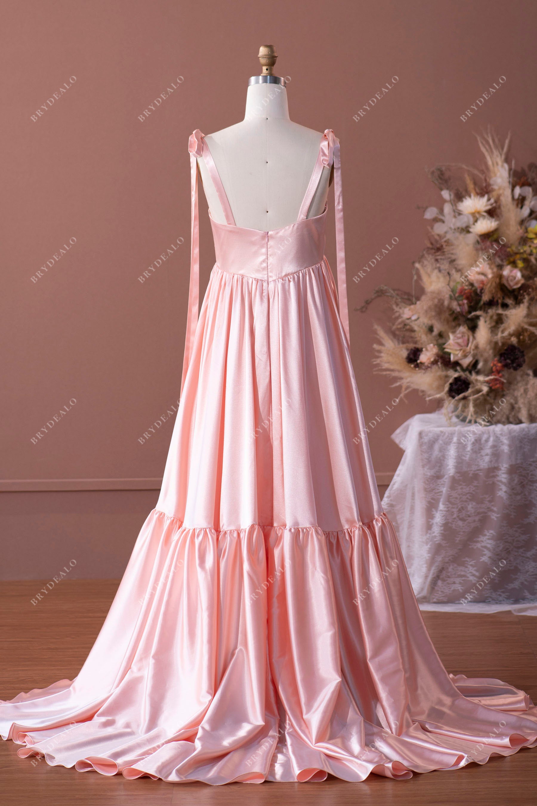 blushing pink pleated prom dress