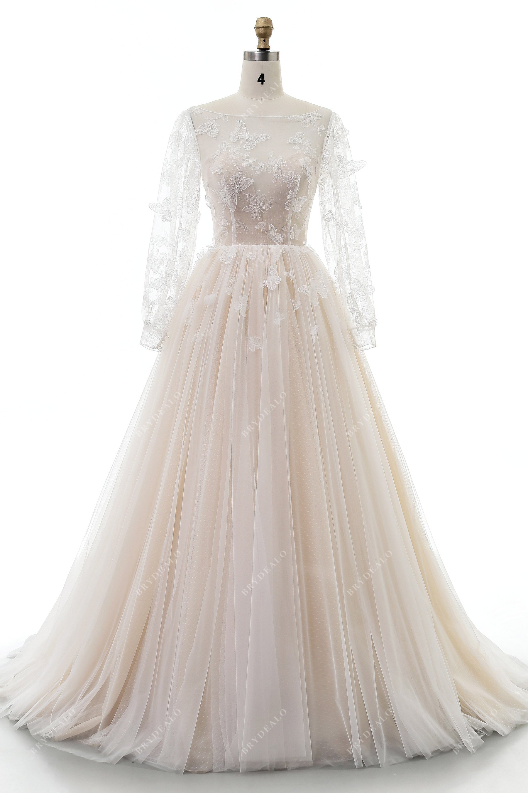 butterfly appliques A-line wedding gown