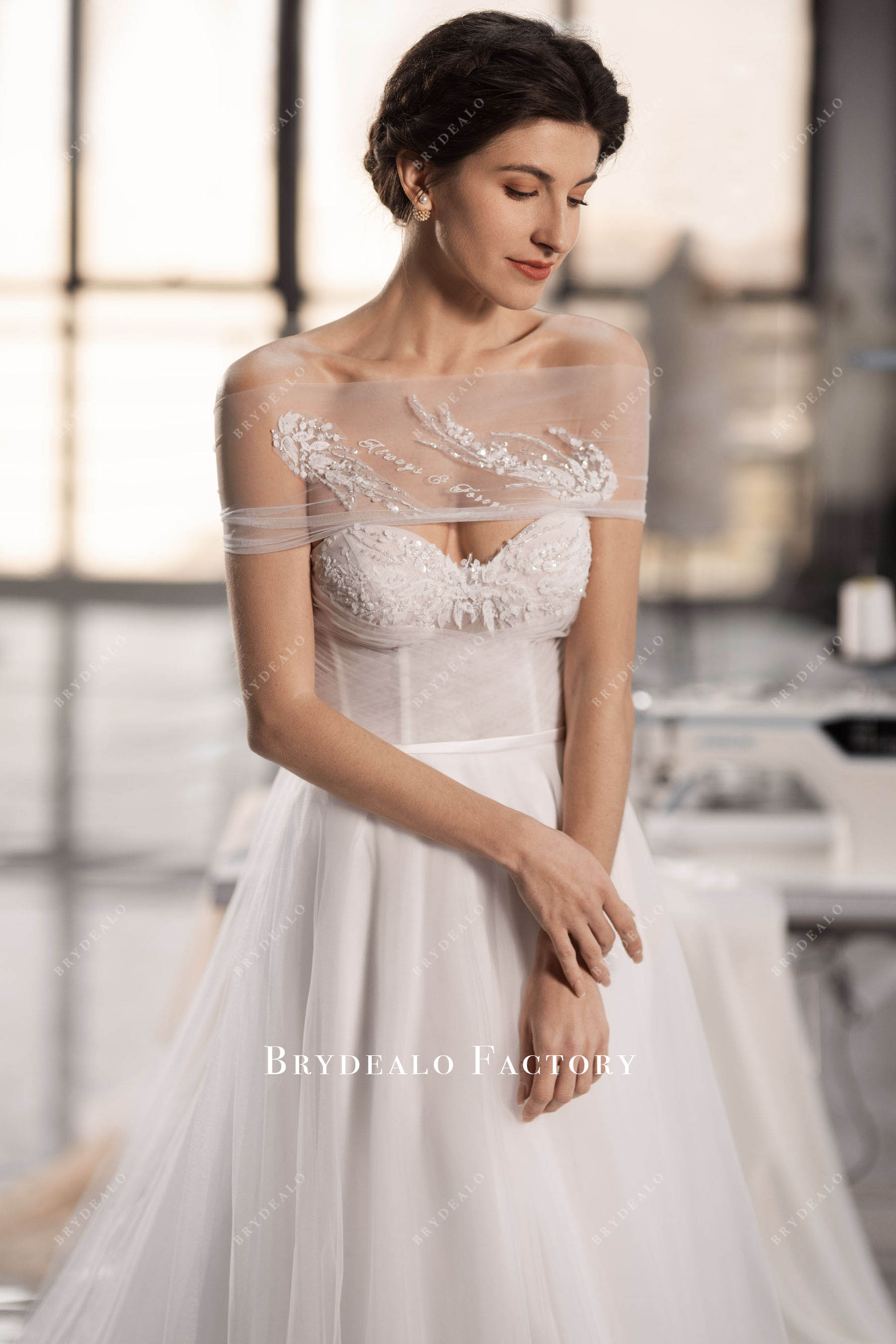 Elegant Corset Embroidered Letter Wrap Tulle Wedding Dress Brydealo Elegant Corset Embroidered Letter Wrap Tulle Wedding Dress Brydealo