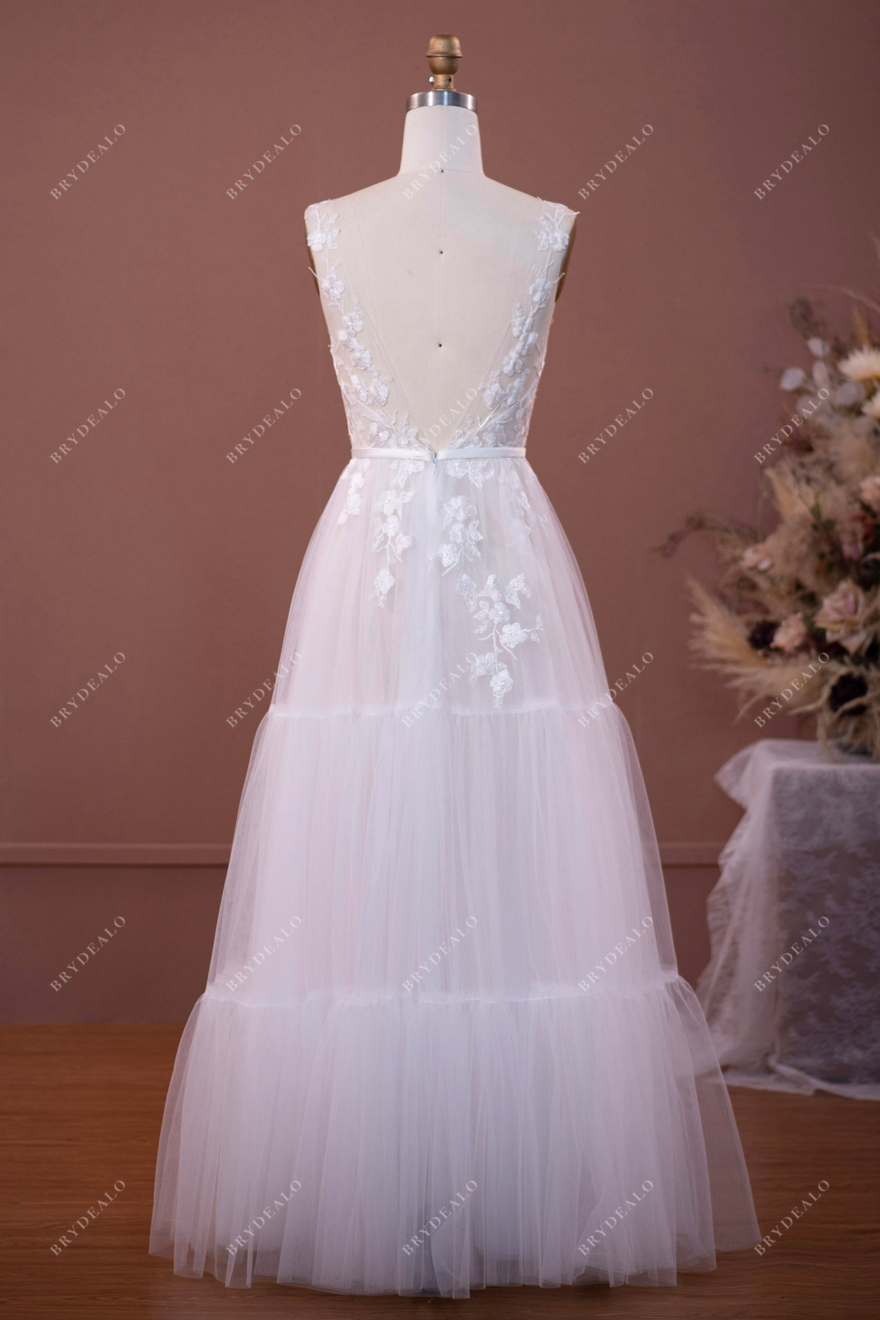 romantic illusion beach tulle wedding dress