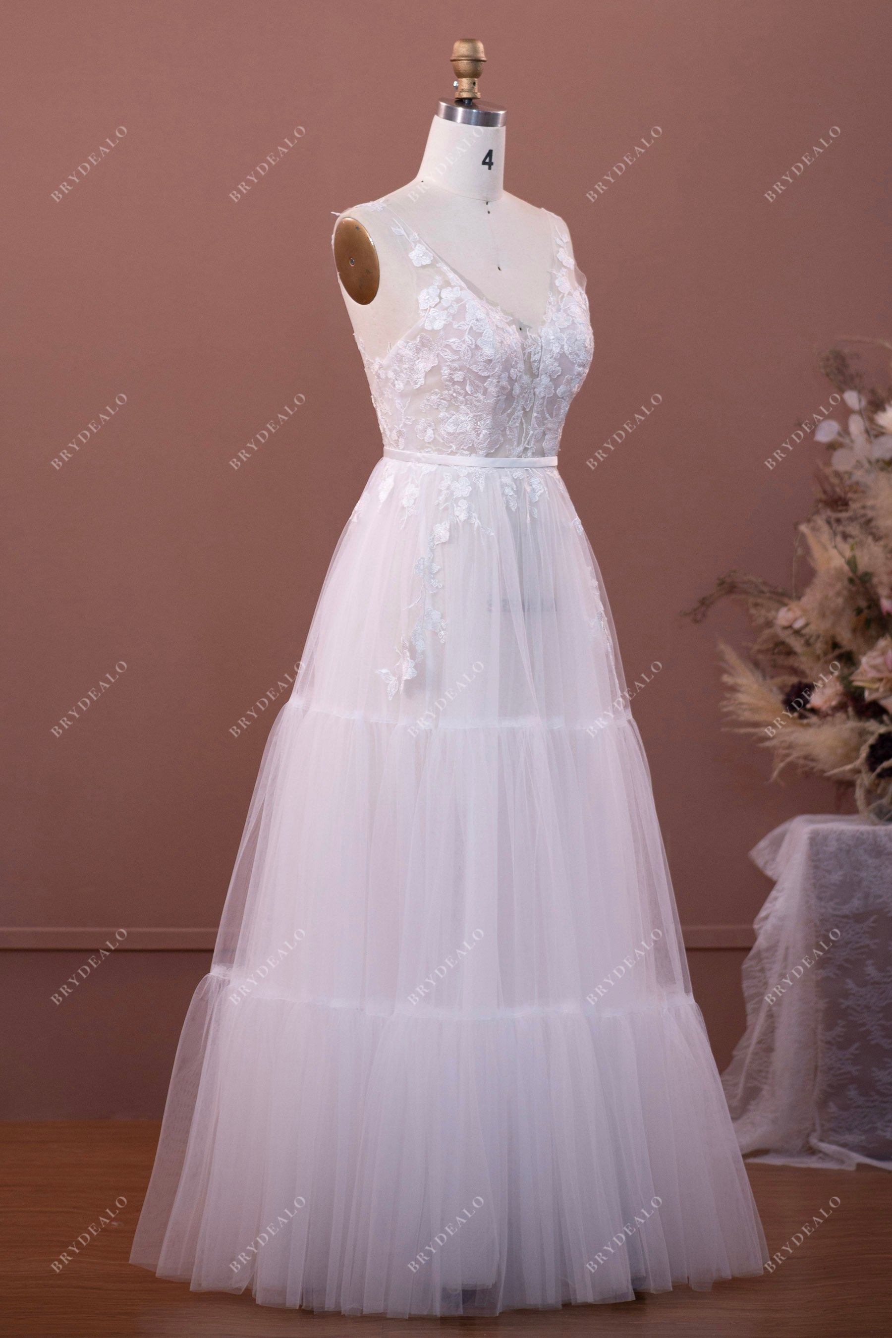illusion lace tulle bridal gown