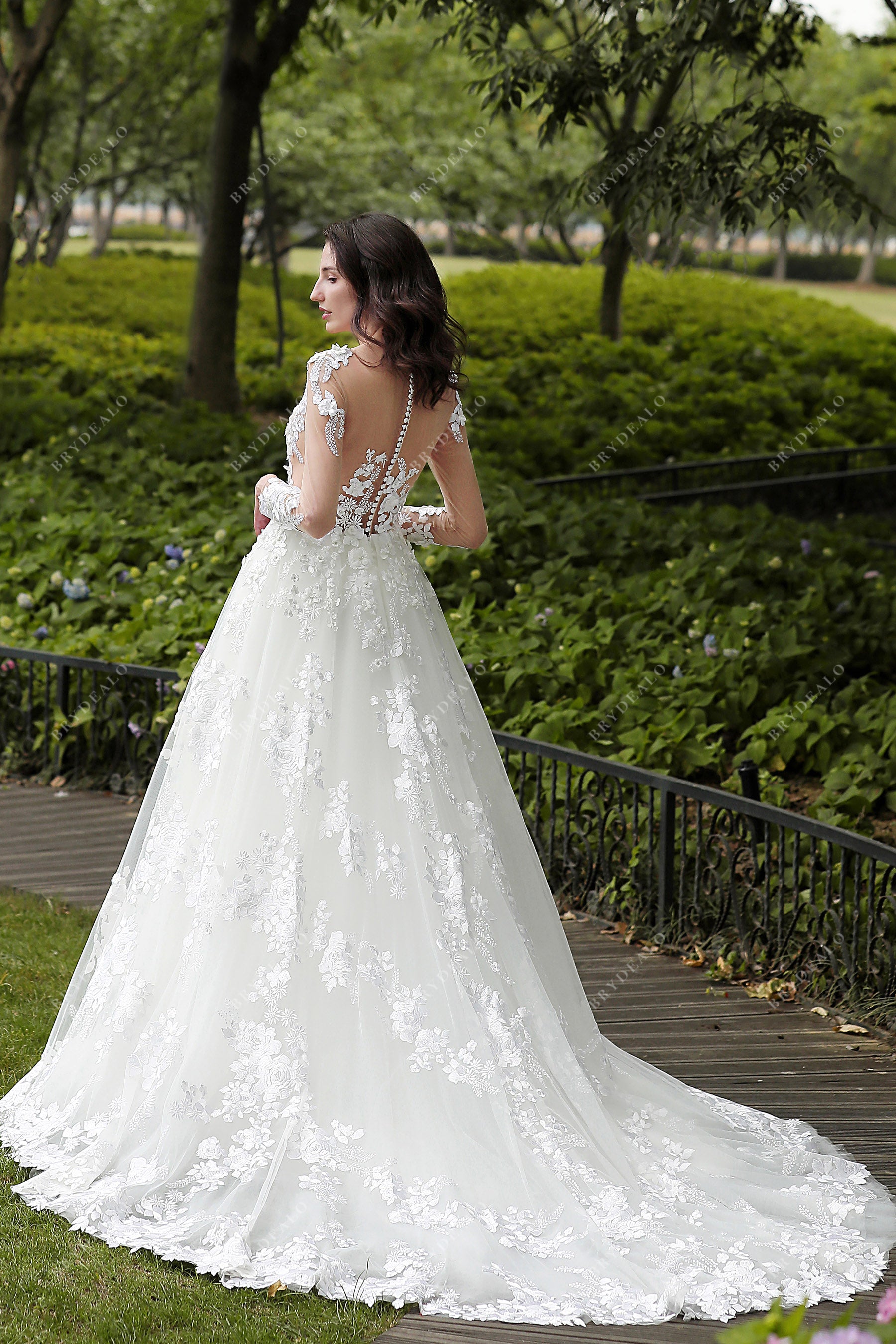 Romantic Flower Lace Illusion Long Sleeve Spring Wedding Dress Romantic Flower Lace Illusion Long Sleeve Spring Wedding Dress