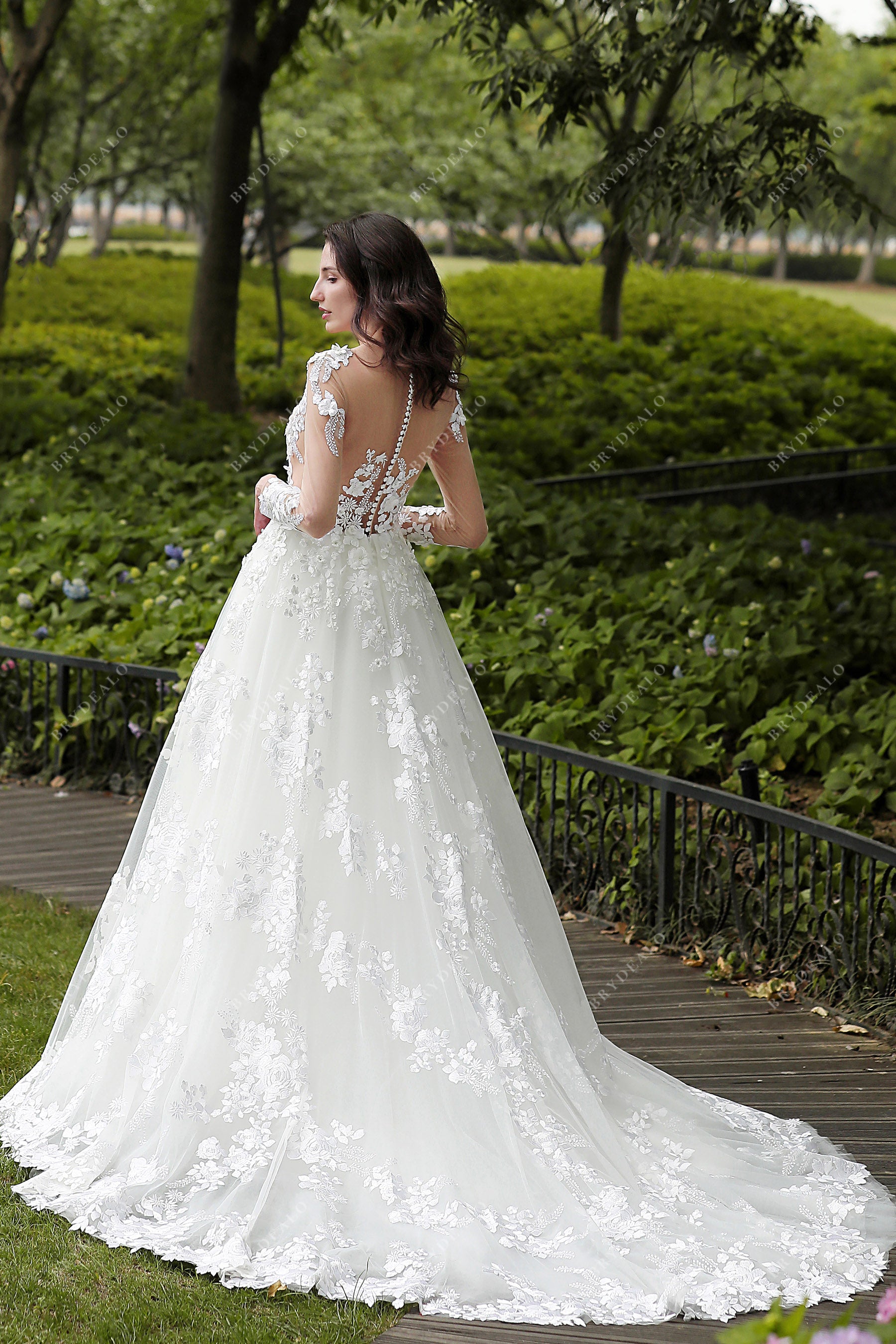 lace applique long sleeved bridal dress