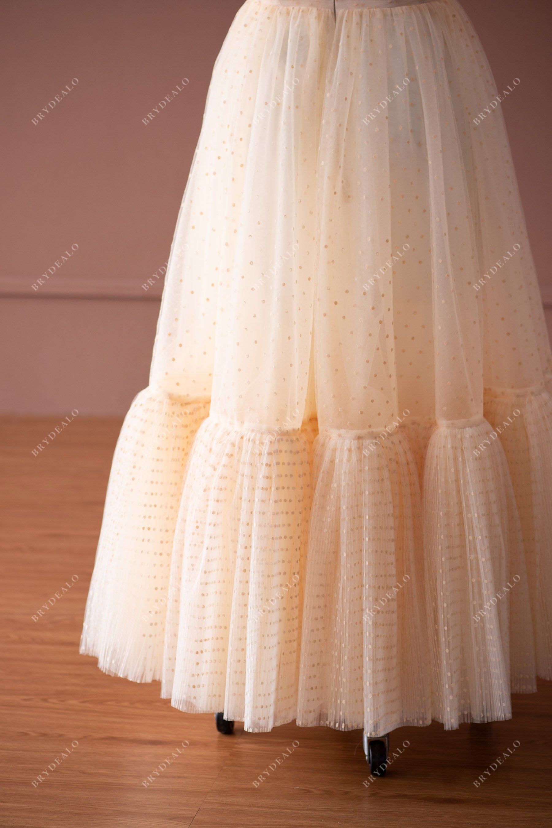 champagne tulle pleated prom dress