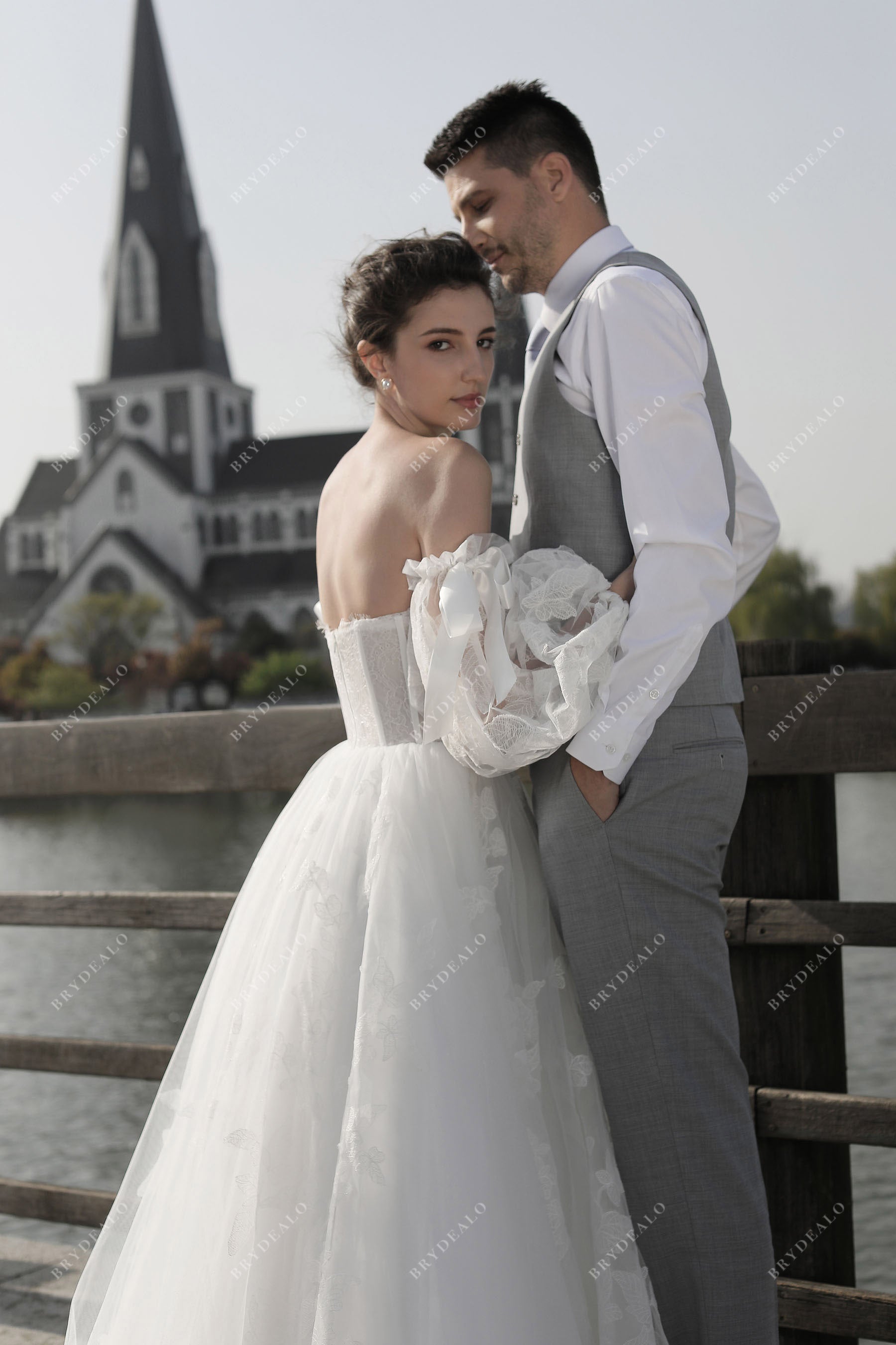 visible boning A-line wedding dress