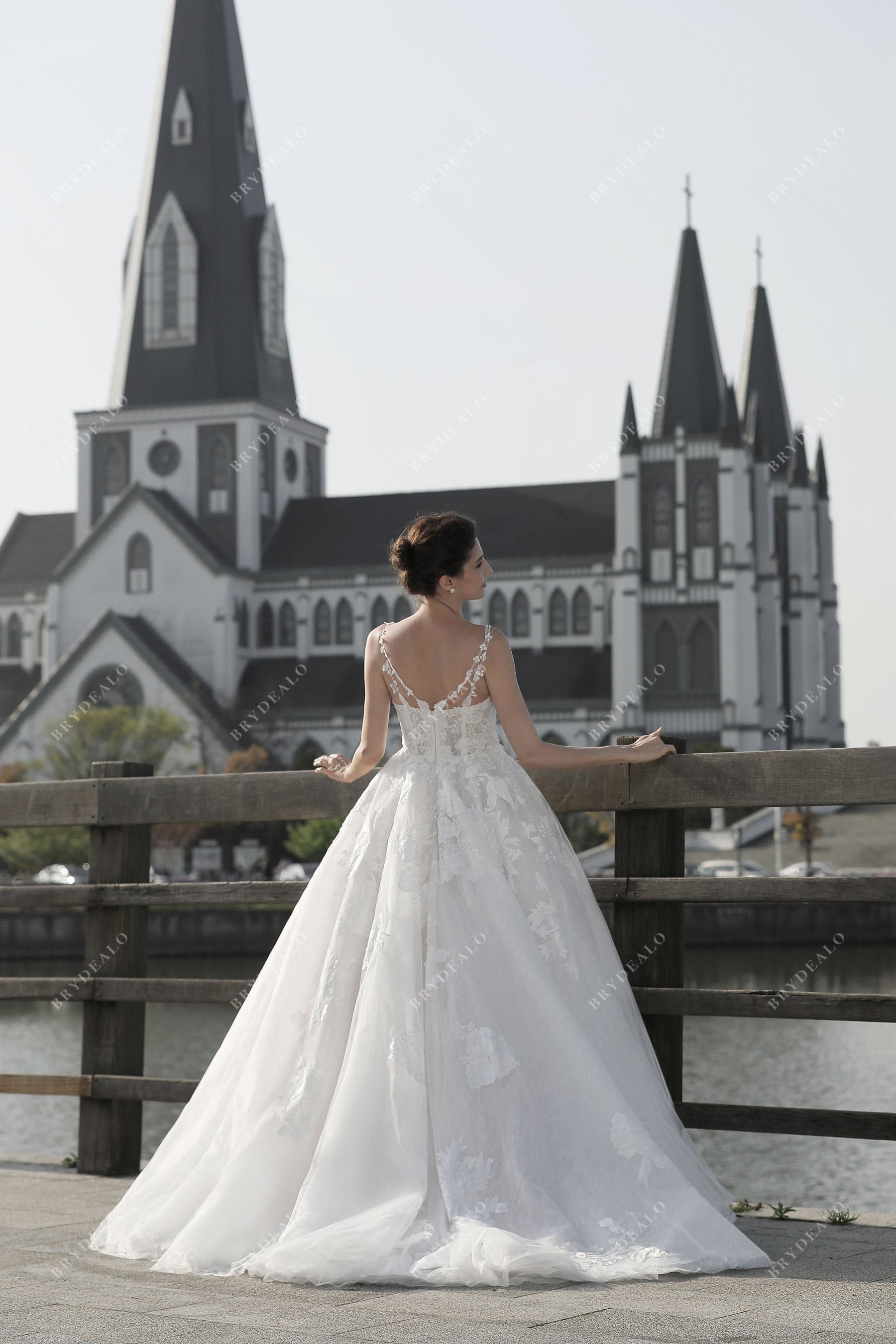 straps back lace tulle ballgown bridal dress