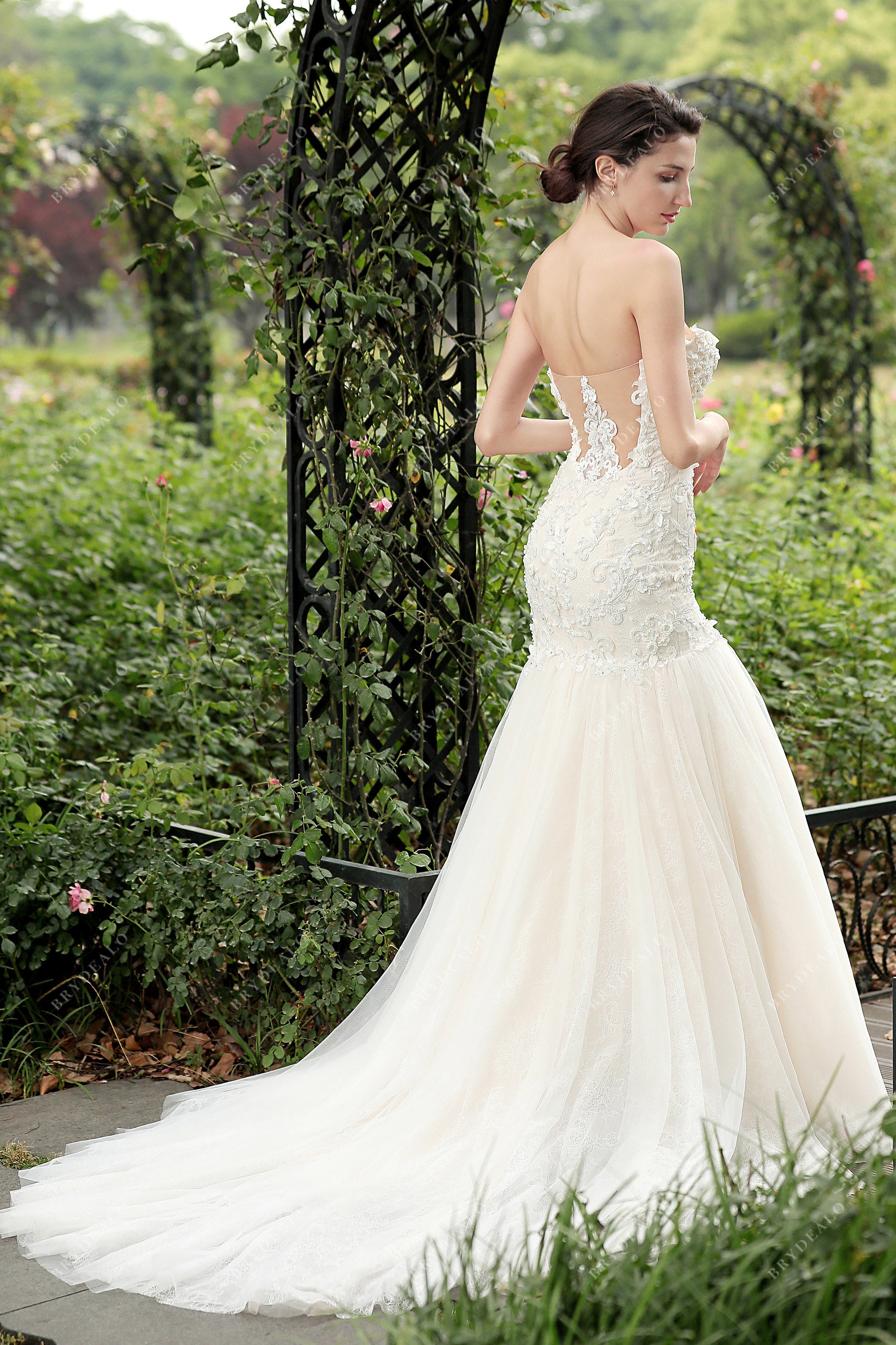 open back court train mermaid wedding dress