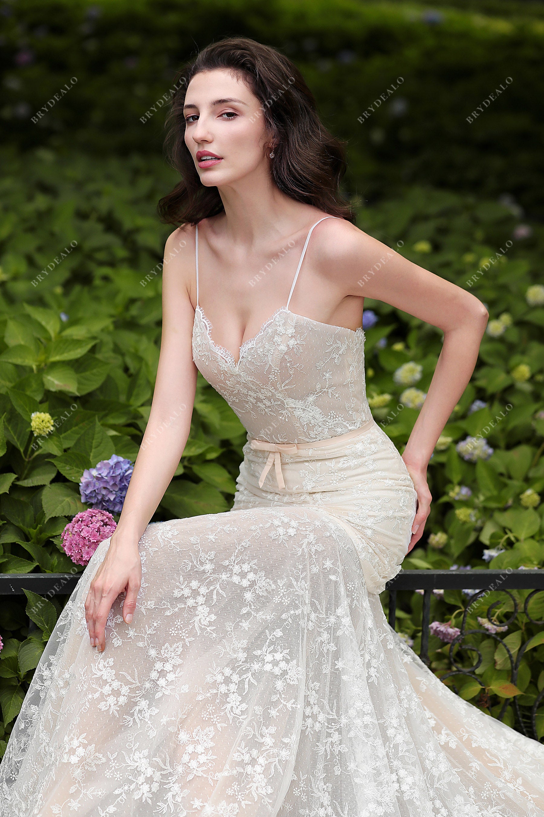 Elegant Spaghetti Strap Summer Wedding Gown with Lace Overlay Brydealo Elegant Spaghetti Strap Summer Wedding Gown with Lace Overlay Brydealo